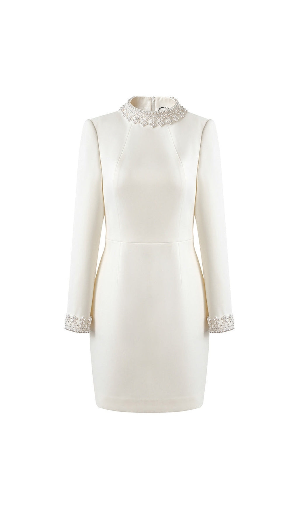 BEADED CUFFS LONG SLEEVE MINI DRESS IN WHITE