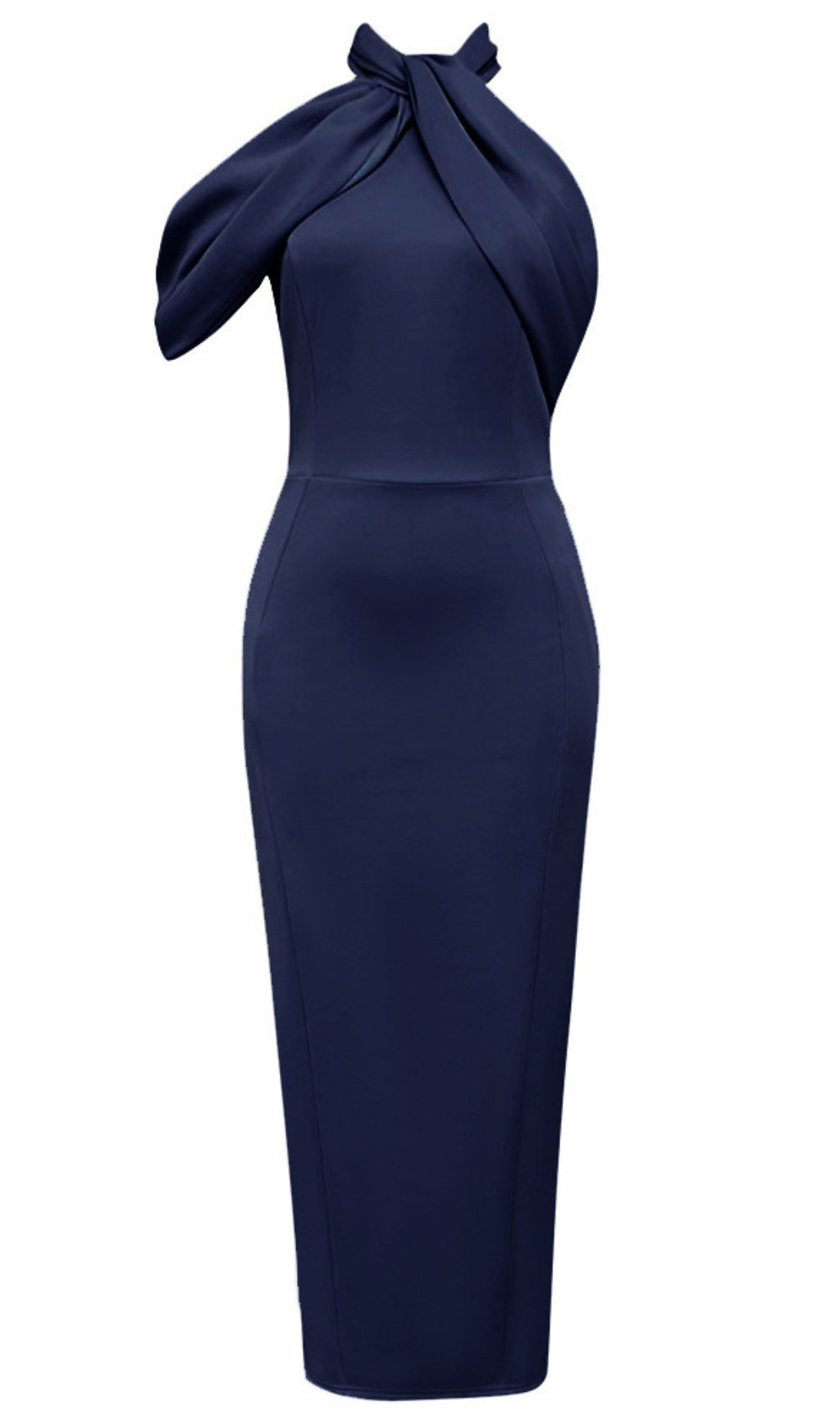 ABITO MIDI CON SCOLLO ALL'AMERICANO E FIOCCO - DETTAGLIO IN BLU