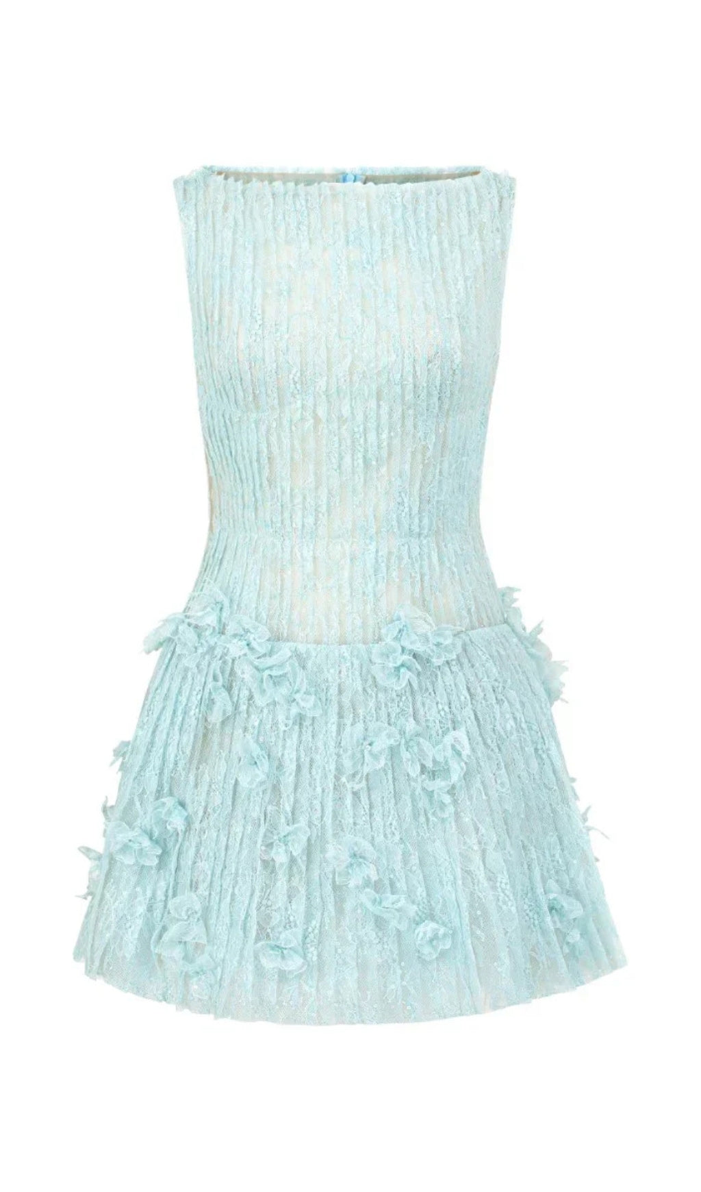 ärmelloses Minikleid aus Spitzenstoff in Aqua