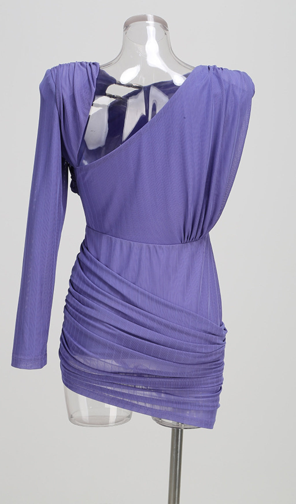 AIIZIE VIOLET ASYMMETRIC LONG SLEEVE CUTOUT BODYCON MINI DRESS - product image