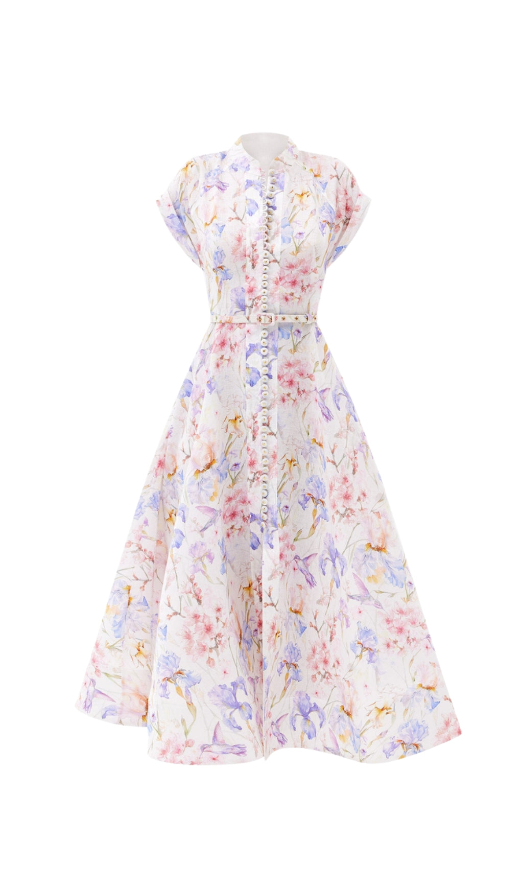 MULTICOLOR FLORAL PRINT A-LINE MIDI DRESS