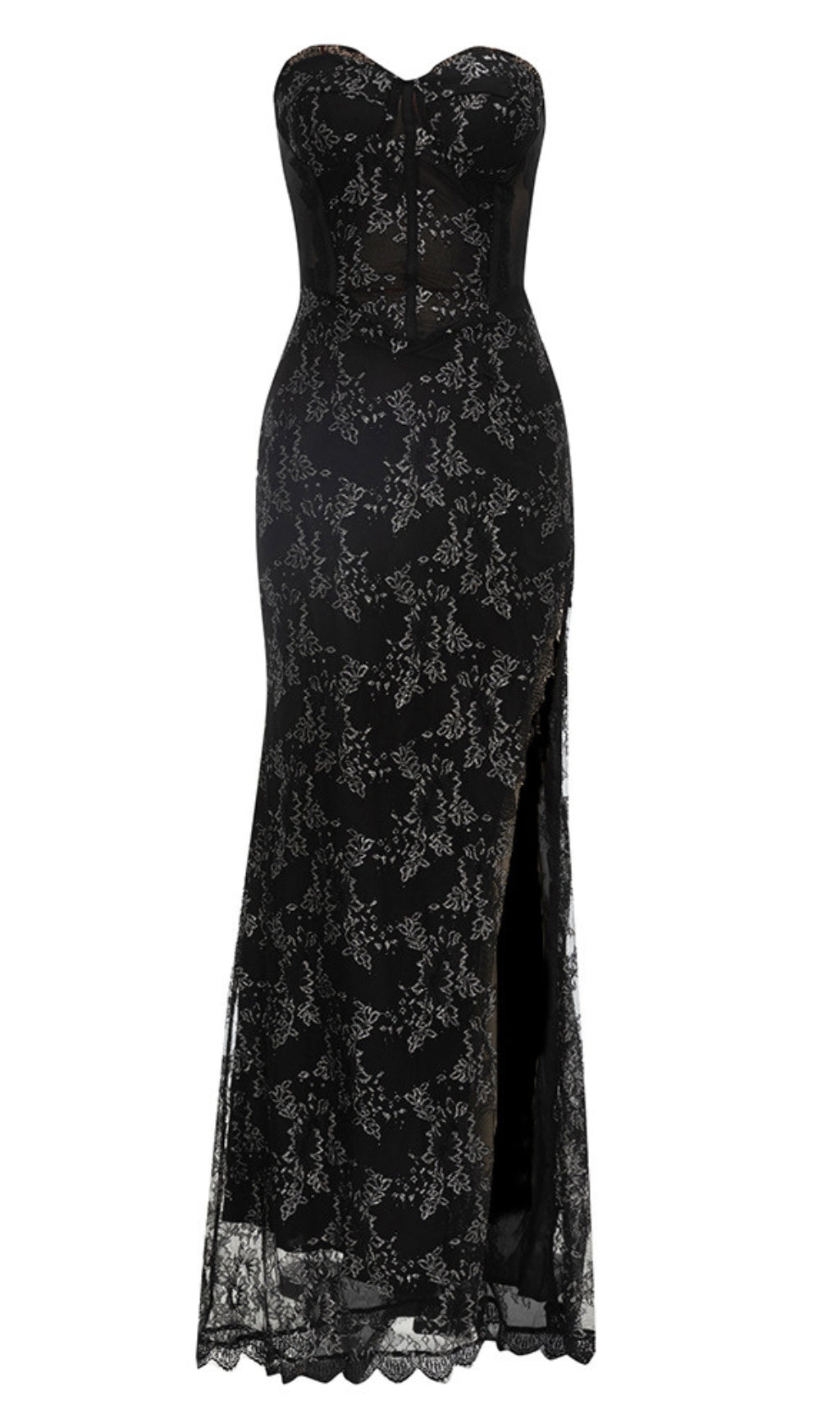 LACE STRAPLESS SIDE - SLIT MERMAID GOWN IN BLACK