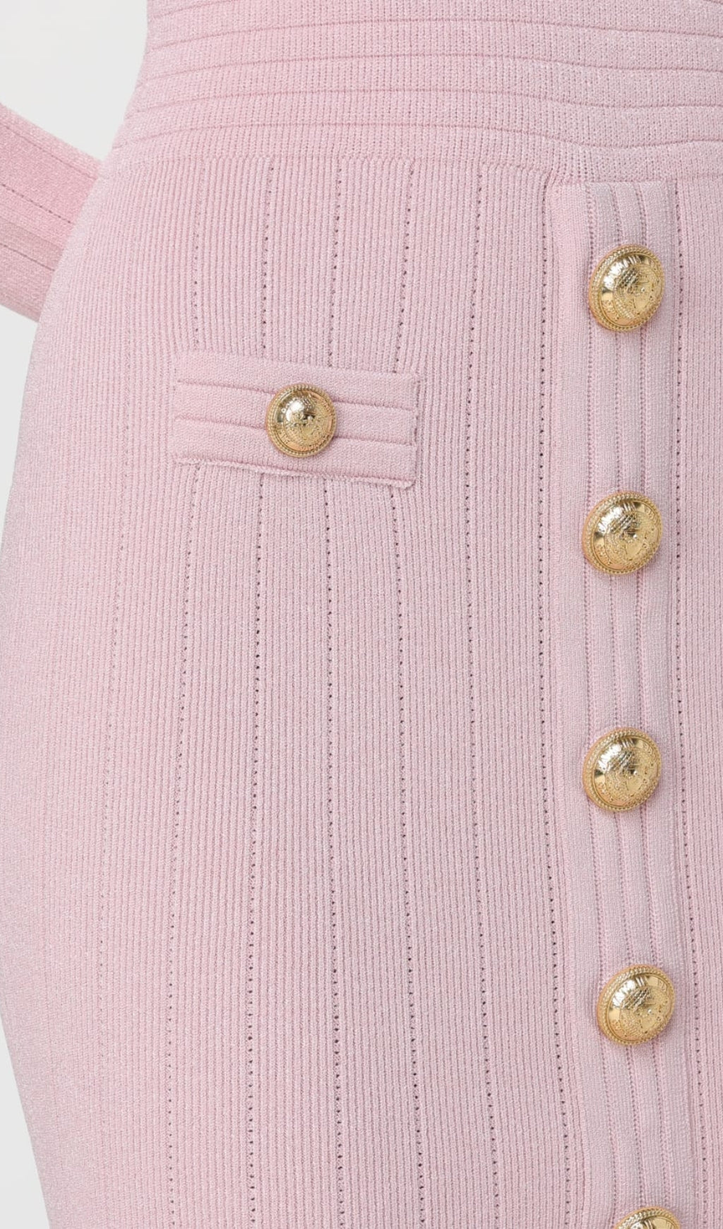 AIIZIE V-NECK METAL BUTTON KNITTED MINI DRESS IN PINK - product image