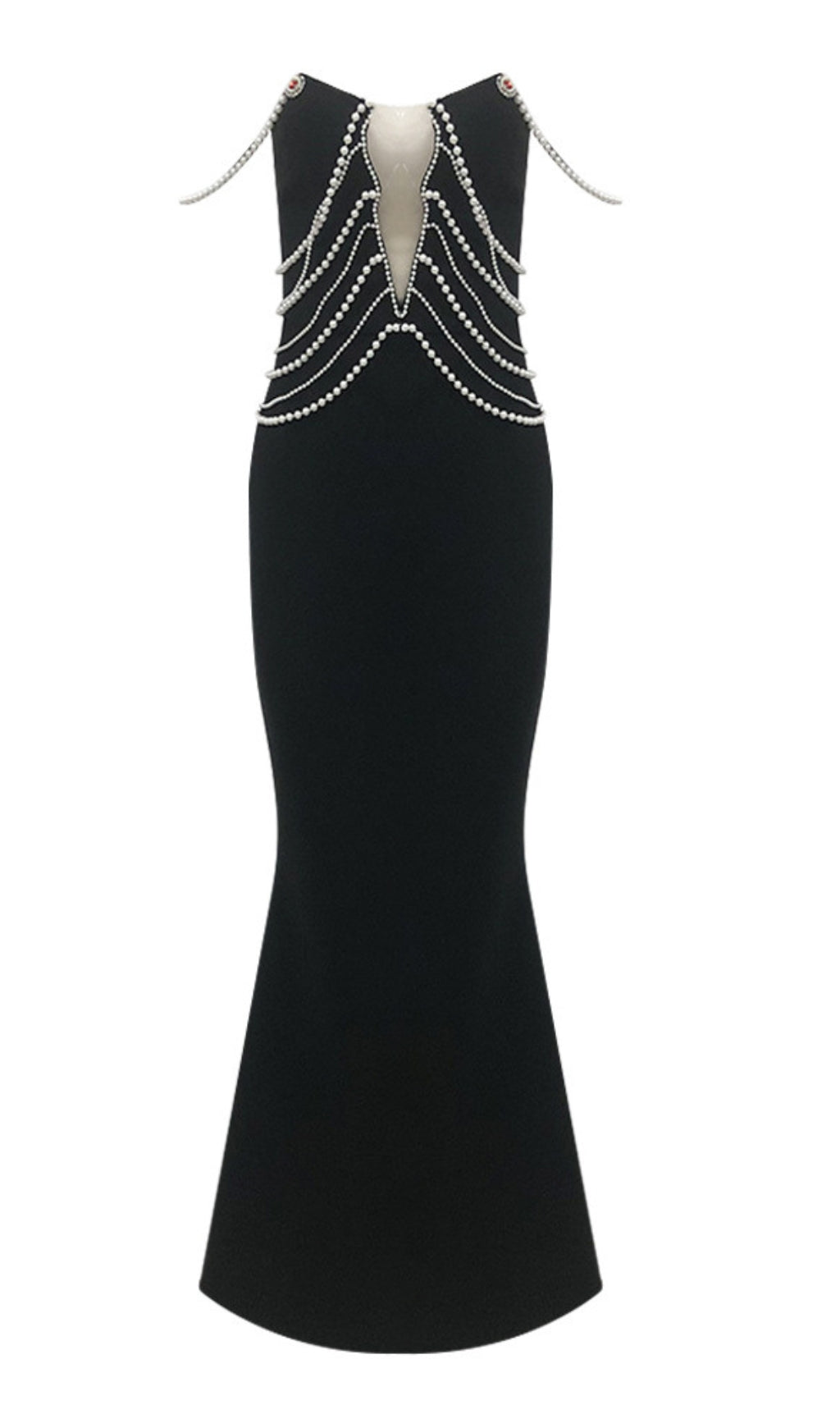 Pearl – Meerjungfrauenkleid mit Kettenverzierung und Cut-outs in Schwarz