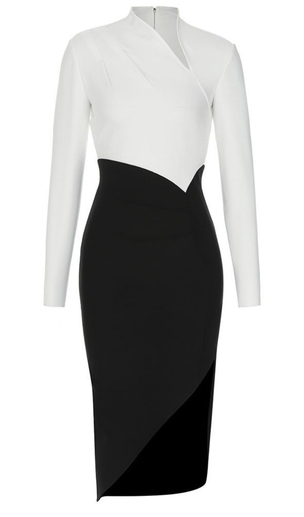 Asymmetrisches Wickel-Midikleid in Schwarz und Weiß