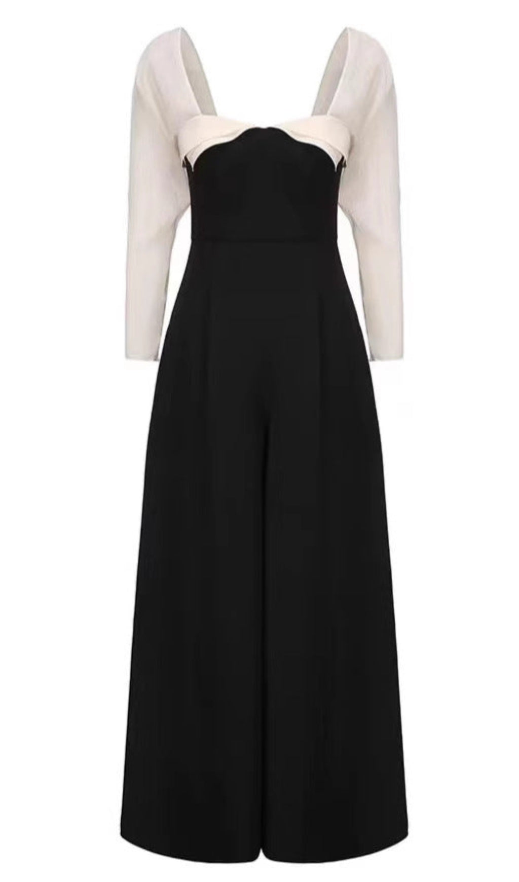 JENNY TULLE SLEEVE SQUARE NECK MAXI DRESS IN BLACK