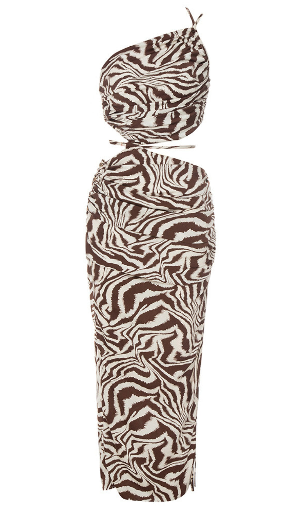 Midikleid mit Zebra-Print und One-Shoulder-Ausschnitt