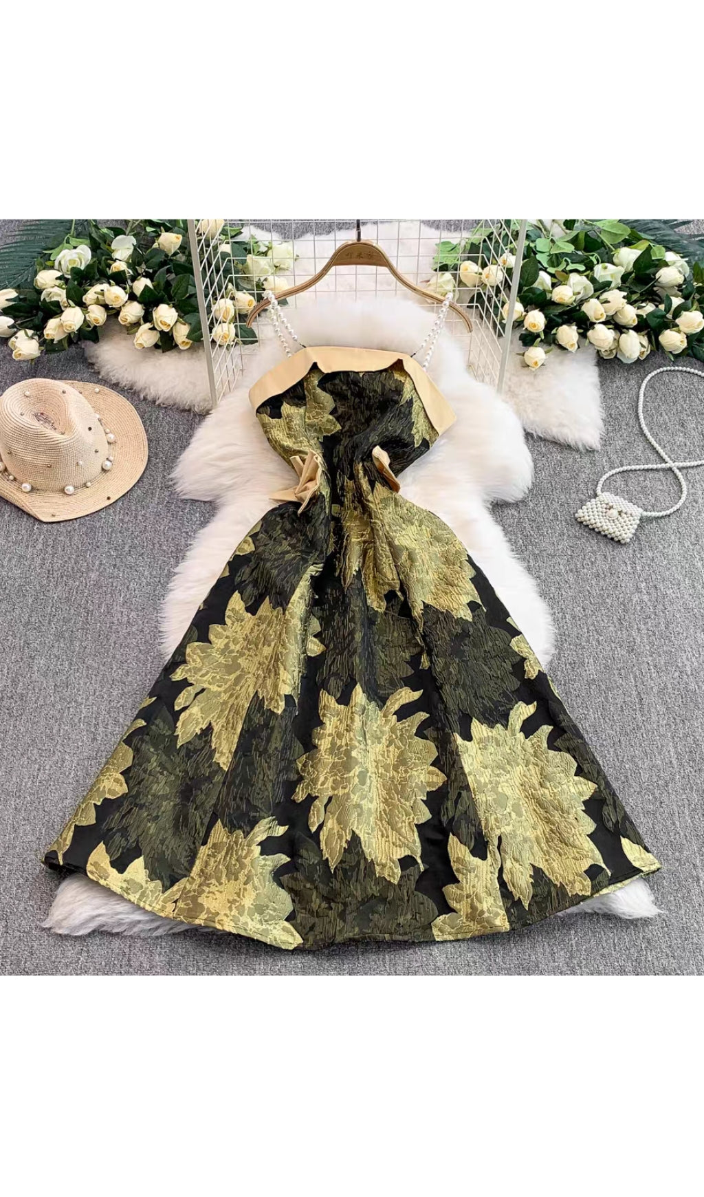 AIIZIE JACQUARD STRAP BOW MIDI DRESS - product image
