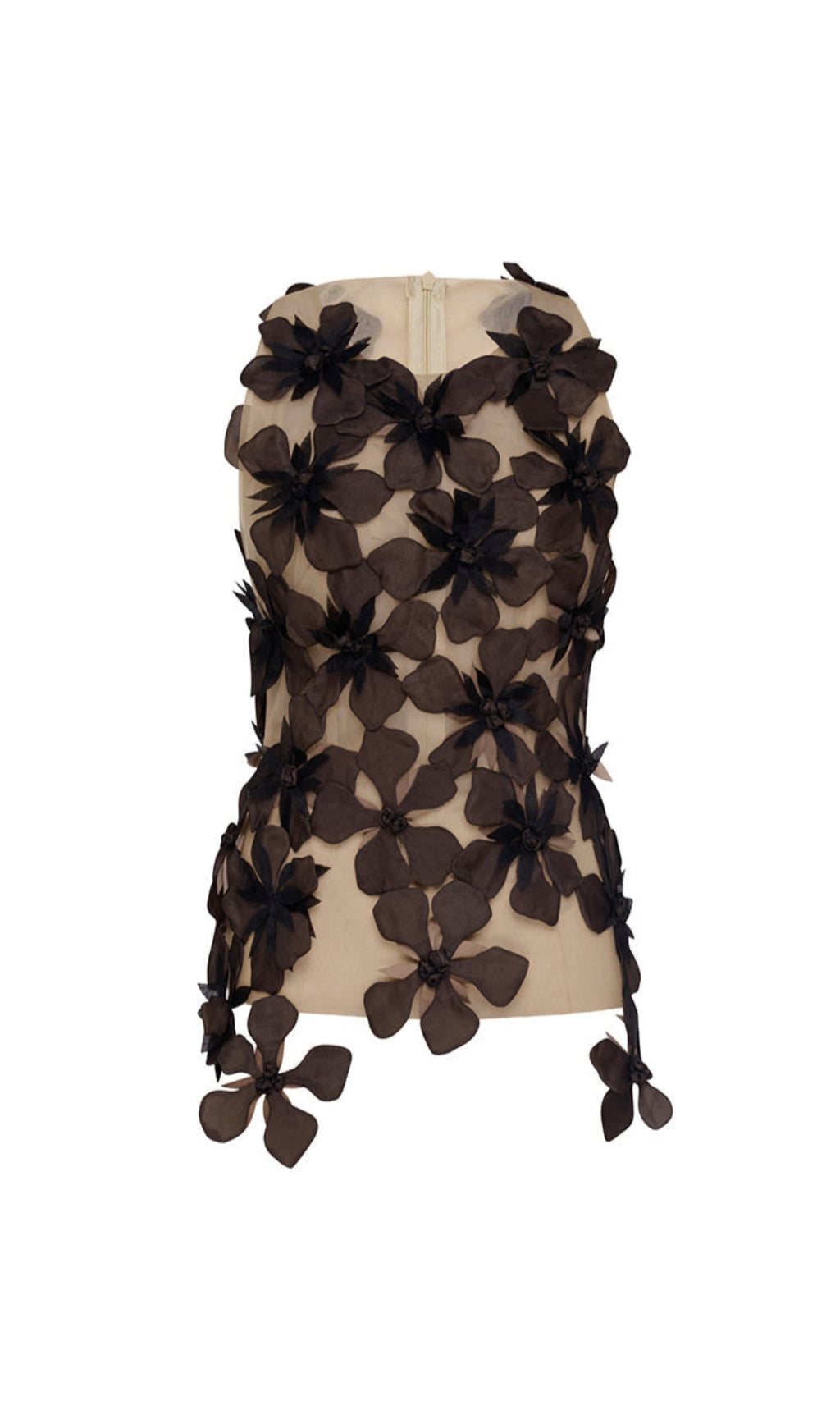MOYER BODYCON FLOWER APPLIQUE TULLE TOP IN BLACK