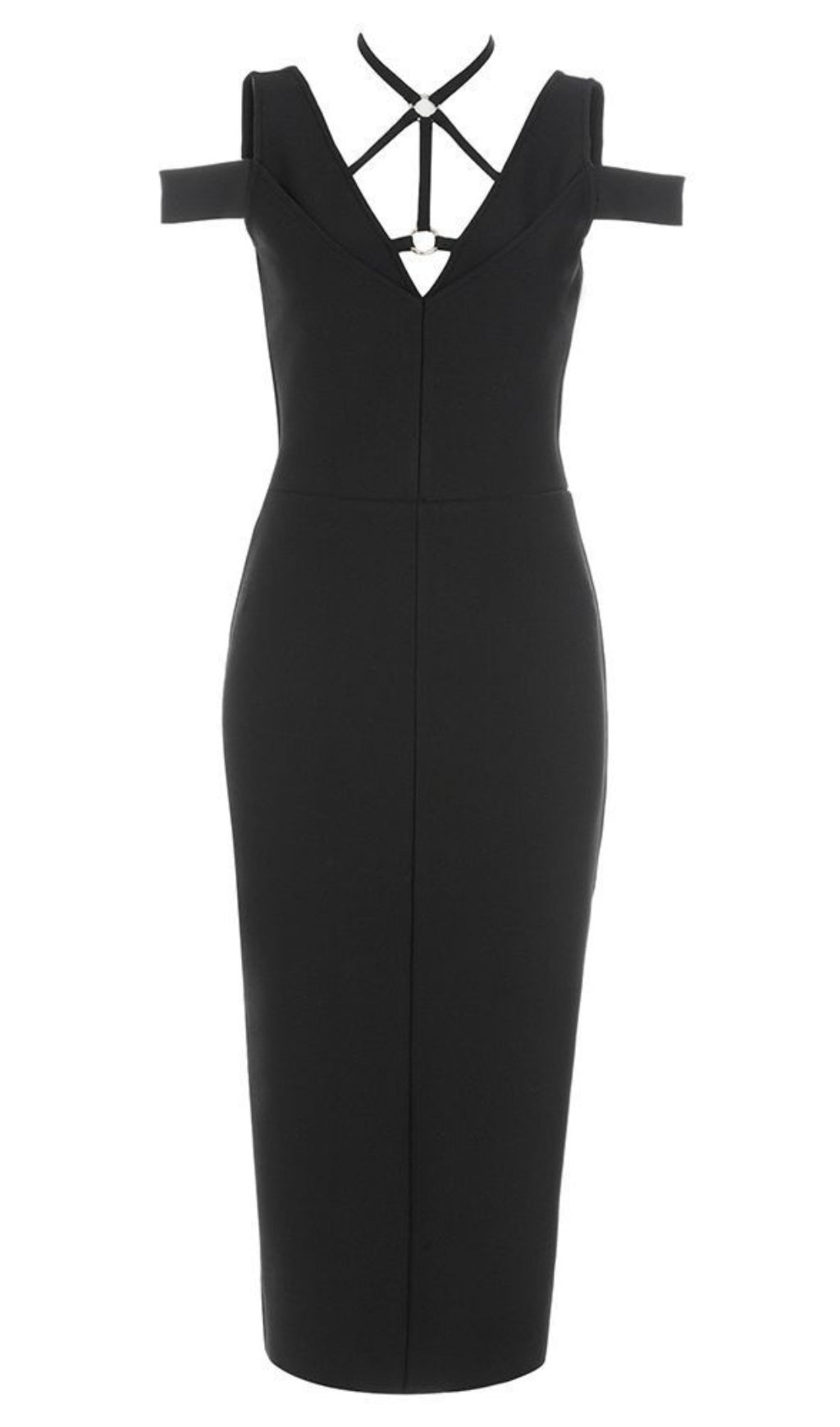 CUT - OUT COLD - SHOULDER BODYCON MIDI DRESS IN BLACK