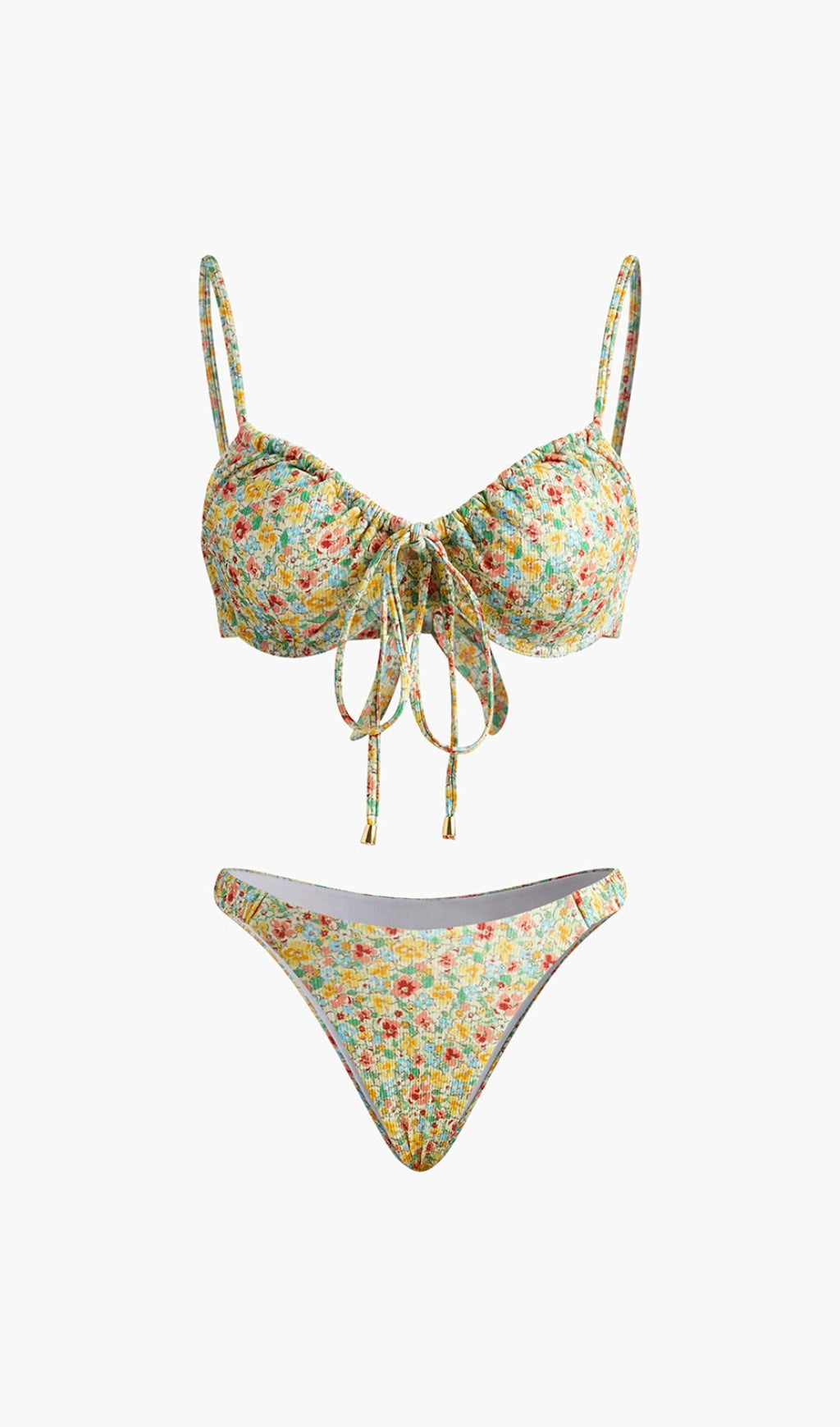FLORAL PATTERNED FRONT TIE BIKINI SET
