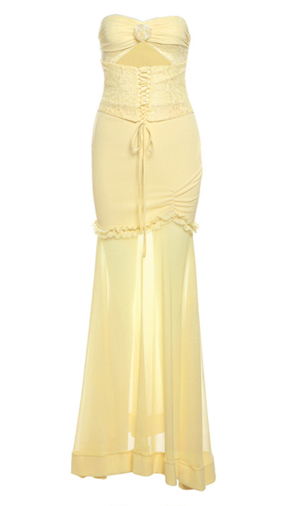 MESH CUTOUT CORSET MAXI DRESS - YELLOW