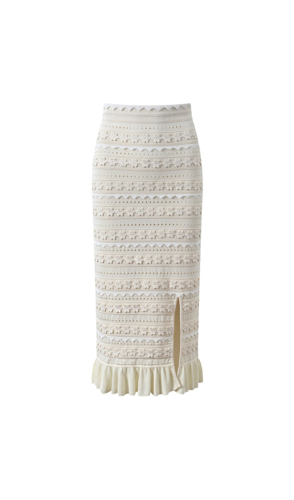 CROCHET TRIM KNIT SKIRT IN ECRU