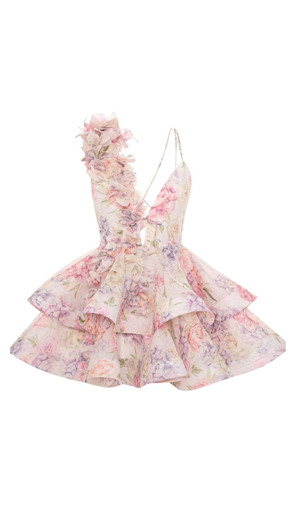 HELEN 3D FLOWER CHIFFON RUFFLE MINI DRESS IN PINK