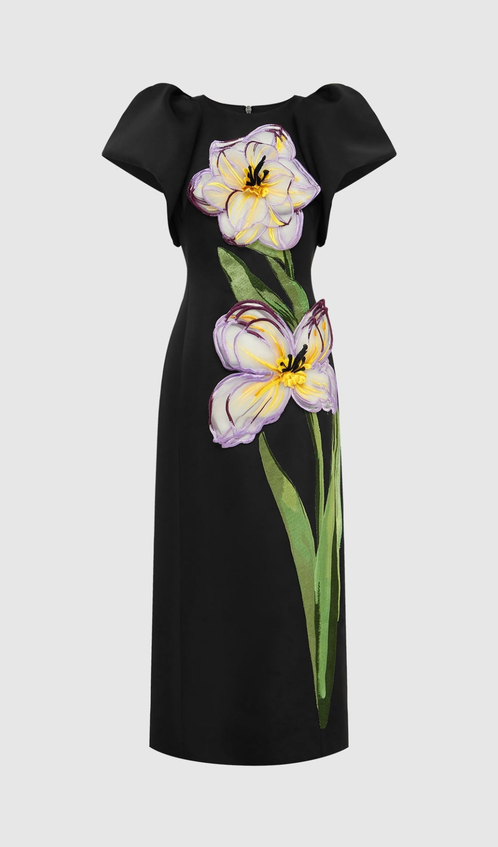LUCINDA APPLIQUÉ FLORAL MAXI DRESS IN BLACK