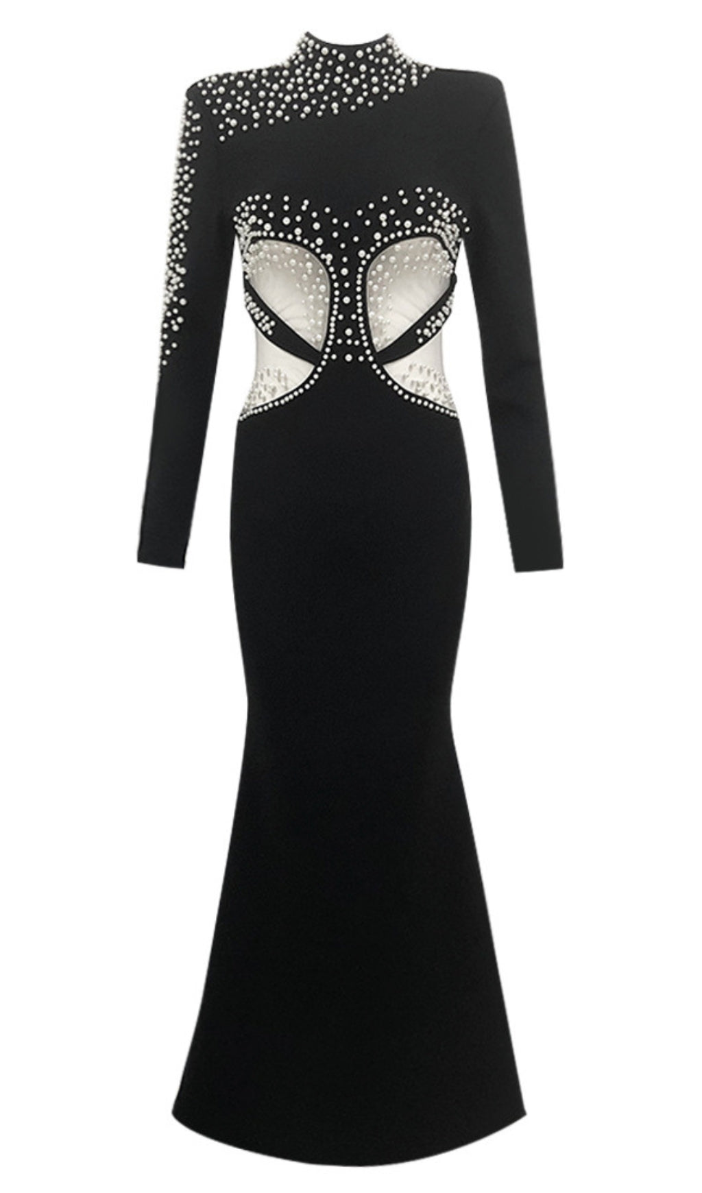 Pearl – Verziertes, ausgeschnittenes Meerjungfrauenkleid in Schwarz