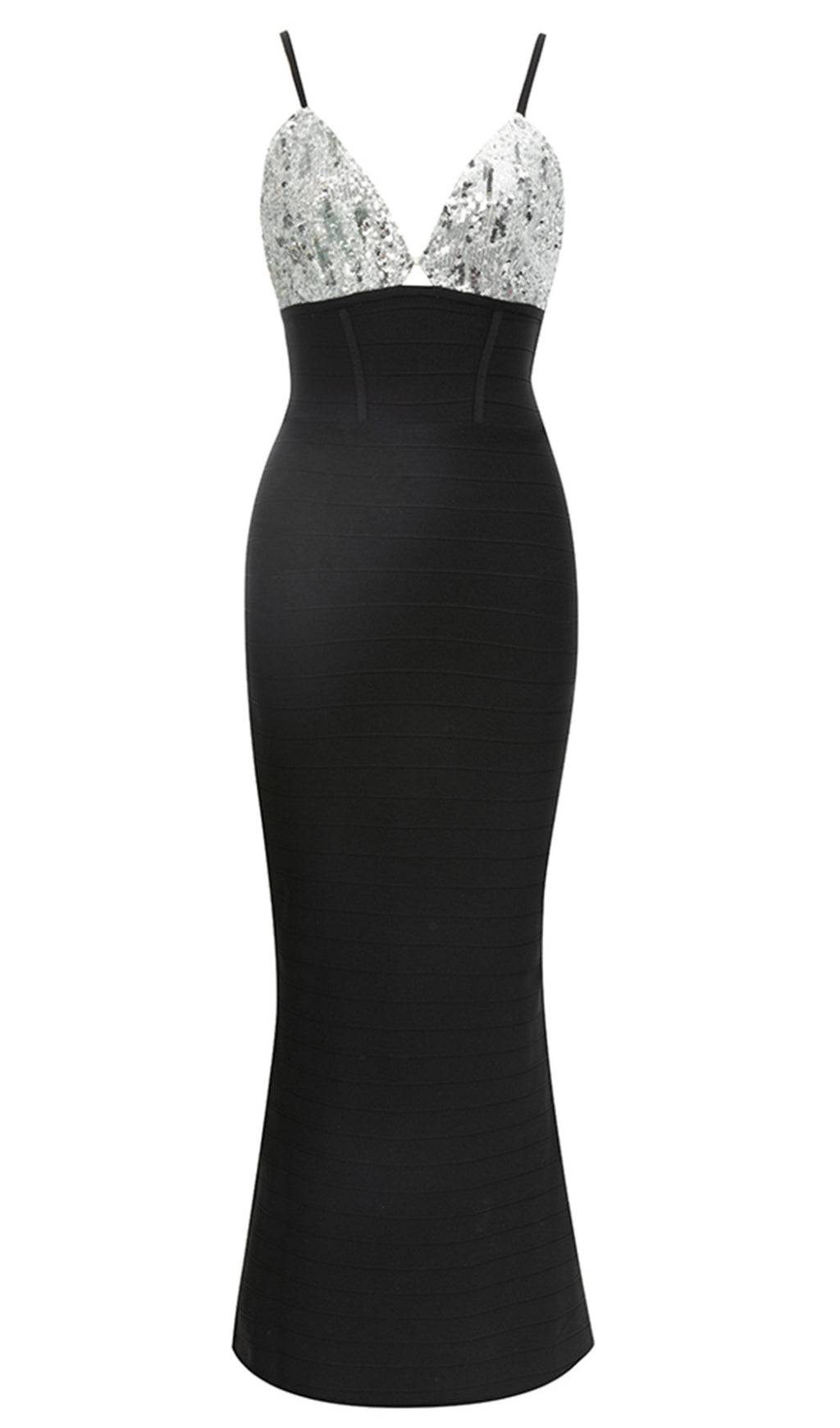 Riemchen-Pailletten-Verzierungs-Bandage-Midikleid in Schwarz