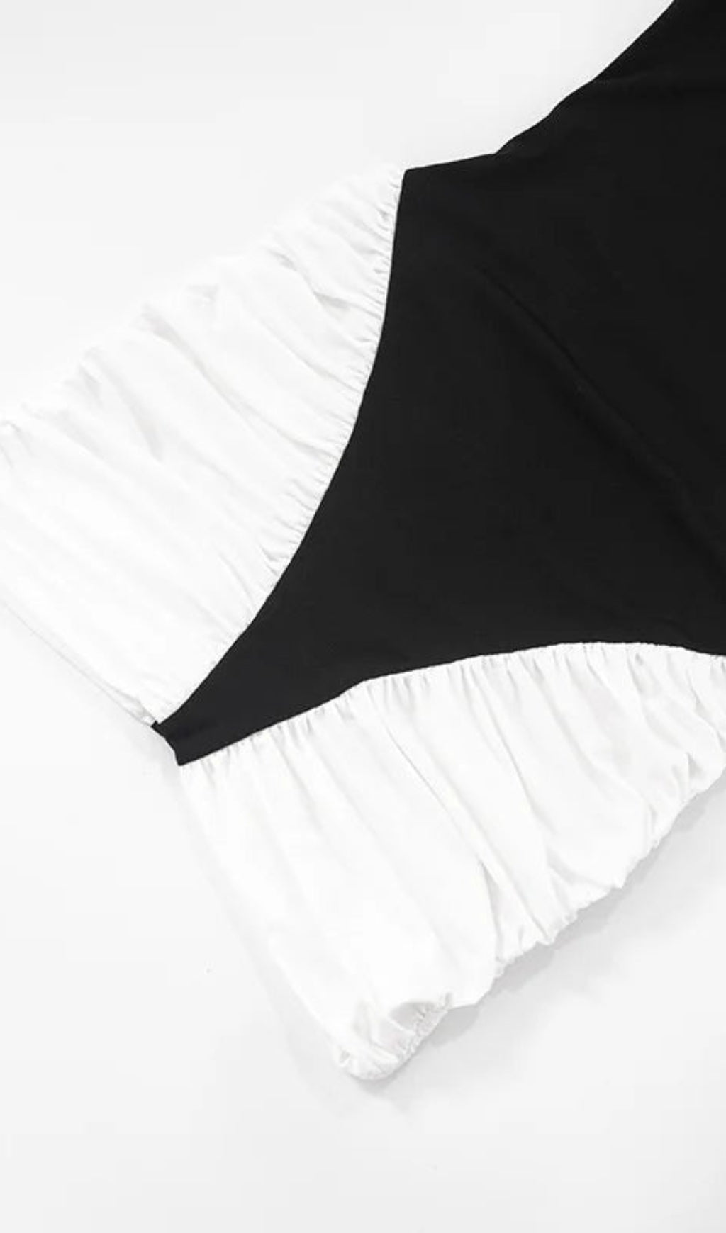 AIIZIE BLACK-WHITE PANEL SLEEVELESS GATHERED HALTER MINI DRESS - product image