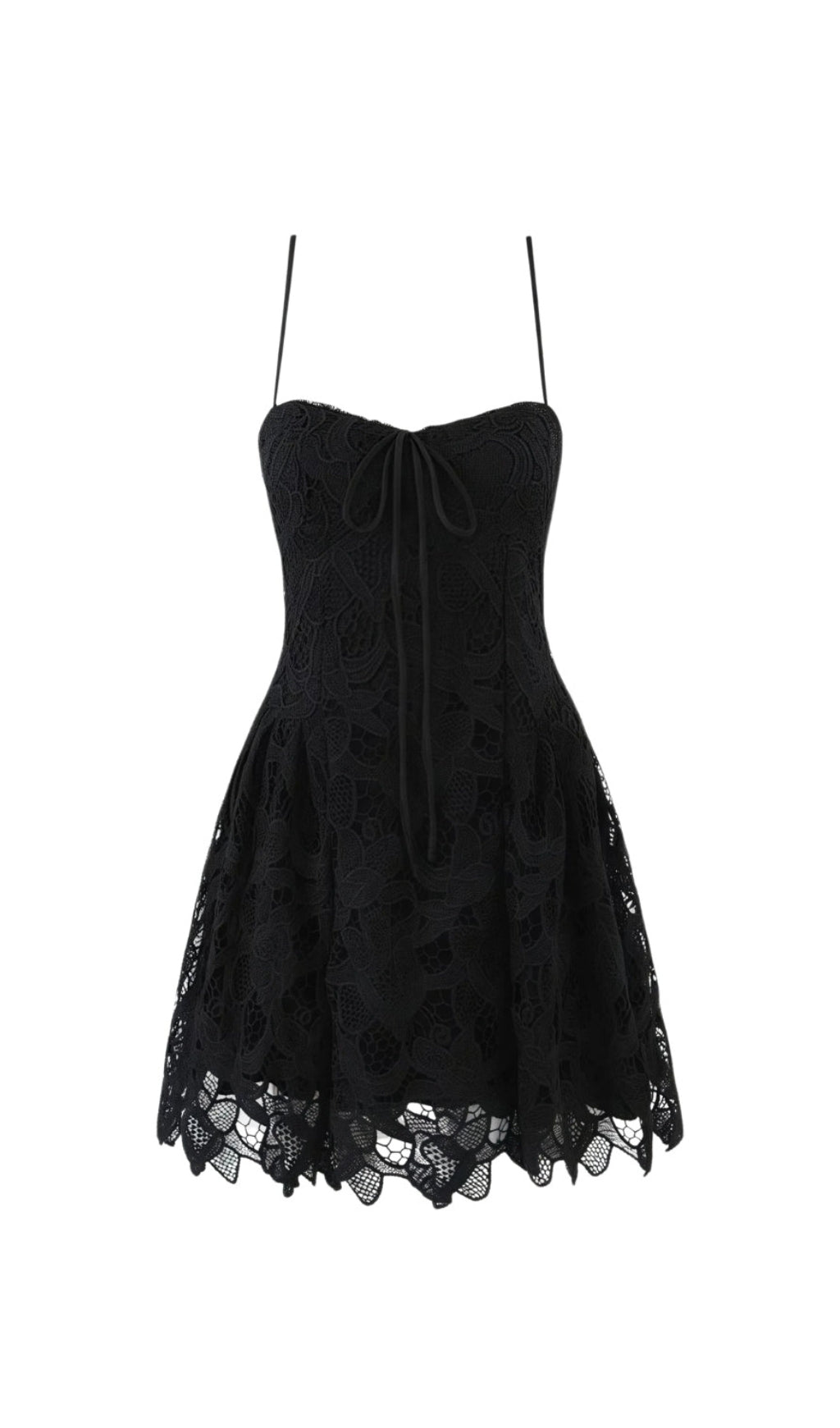 LACE HOLLOW SLEEVELESS MINI DRESS IN BLACK