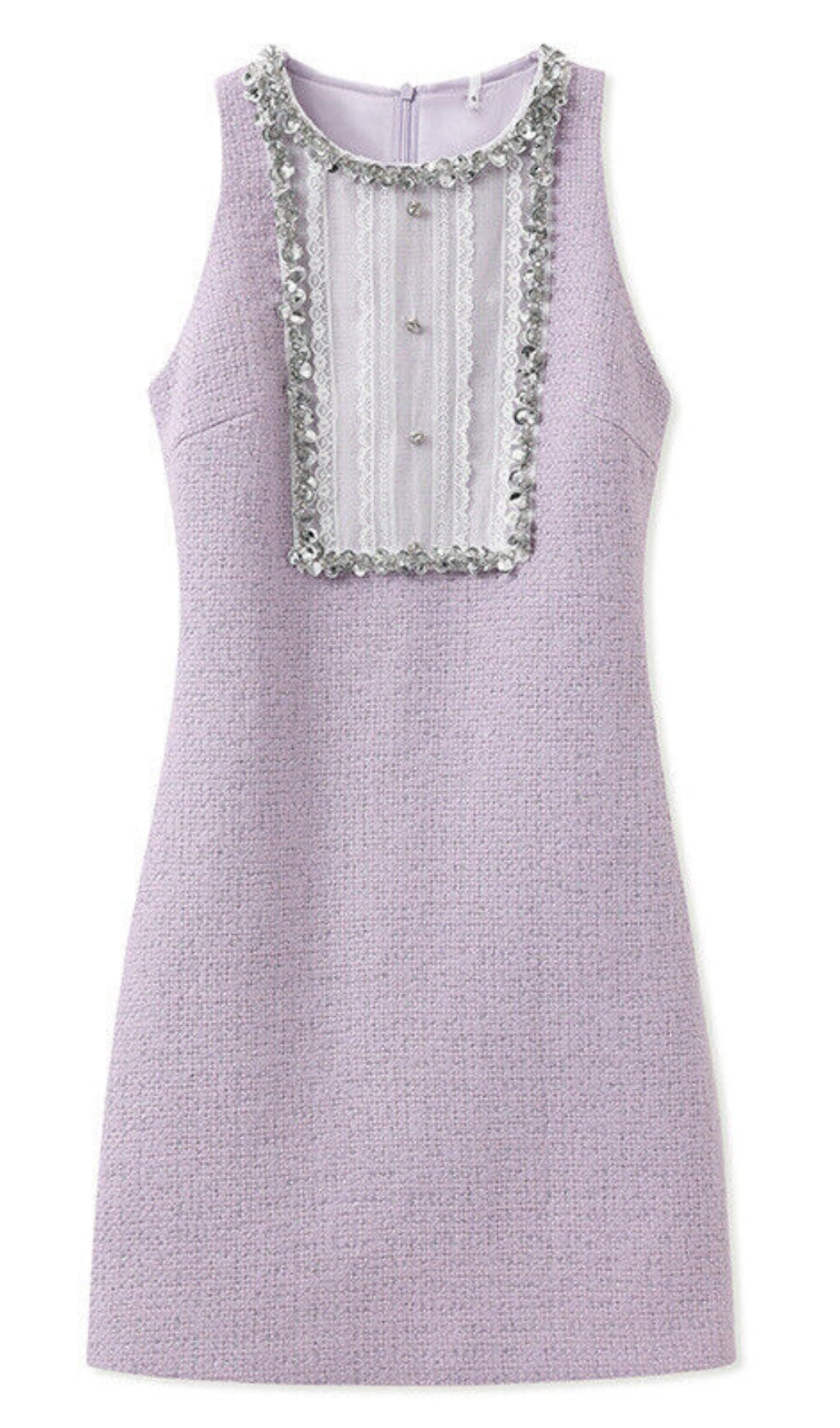 SEQUIN LACE EMBELLISHMENTS TEXTURED MINI DRESS IN PURPLE