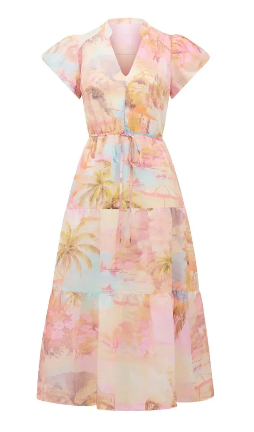 Gestuftes Midikleid mit Puffärmeln