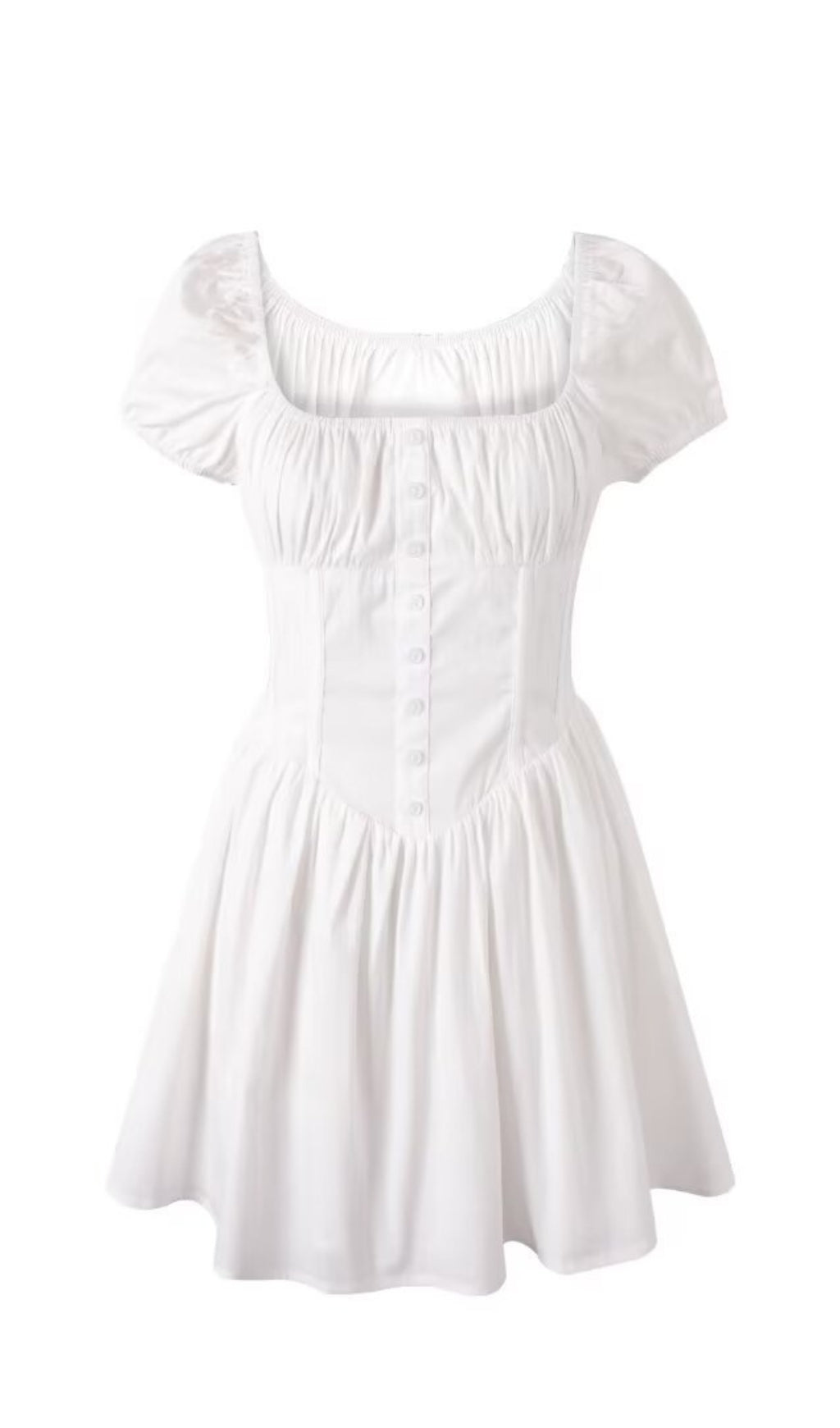FRENCH WHITE GATHERED MINI DRESS