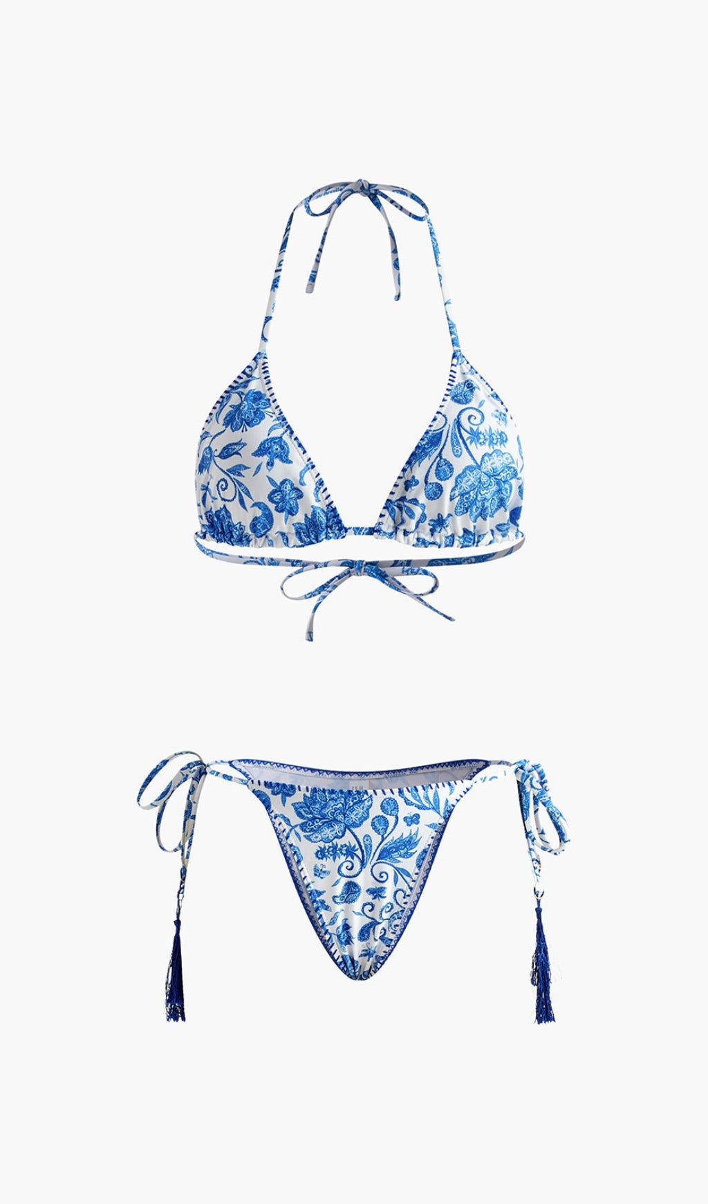 PRINTED TASSELED ADJUSTABLE STRAP BIKINI SET