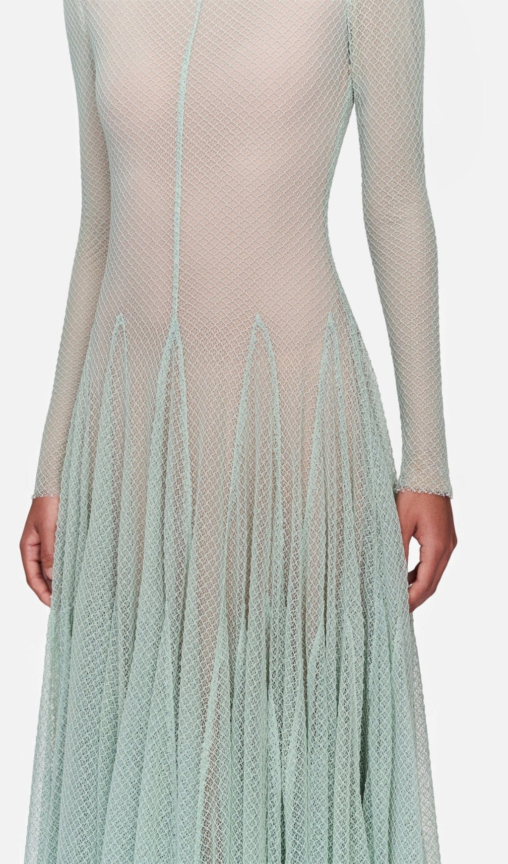 AIIZIE ANILA MINT MESH LONG SLEEVE SLIM MAXI DRESS - product image