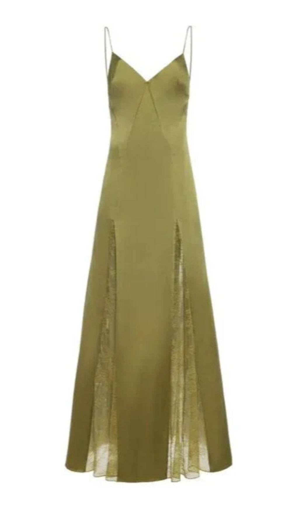 GREEN EXCLUSIVE LACE-INSET SILK MAXI SLIP DRESS