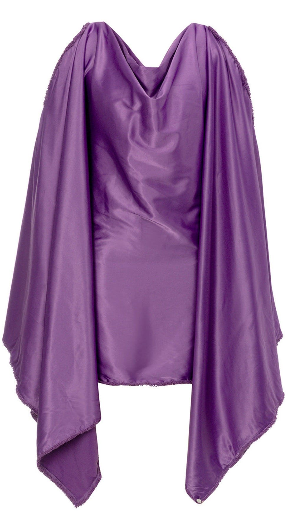 Satin-Minikleid mit Wasserfallausschnitt und Cape-Ärmeln in Lila