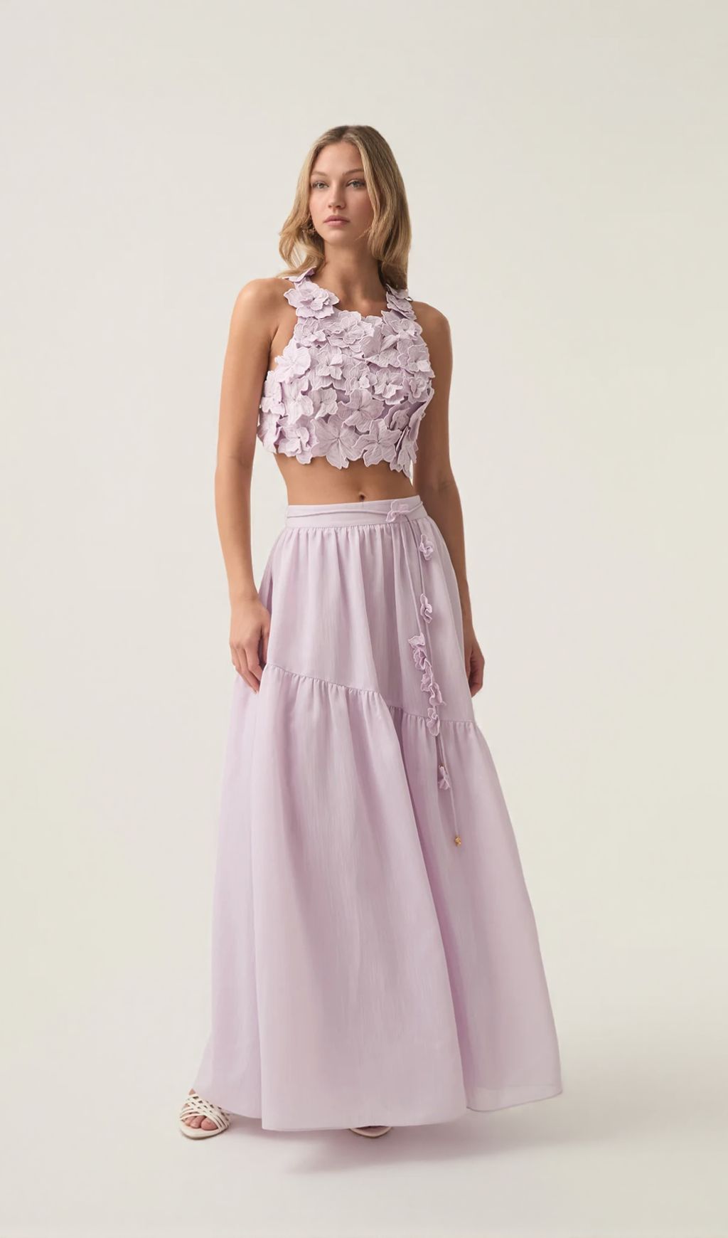 ASHLEY FLOWER SHELL TOP MAXI SKIRT SET IN PURPLE