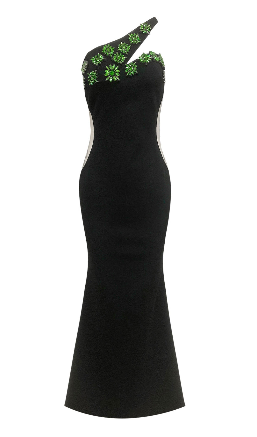 One-Shoulder-Grün – Kristall – Verziertes Meerjungfrauenkleid in Schwarz