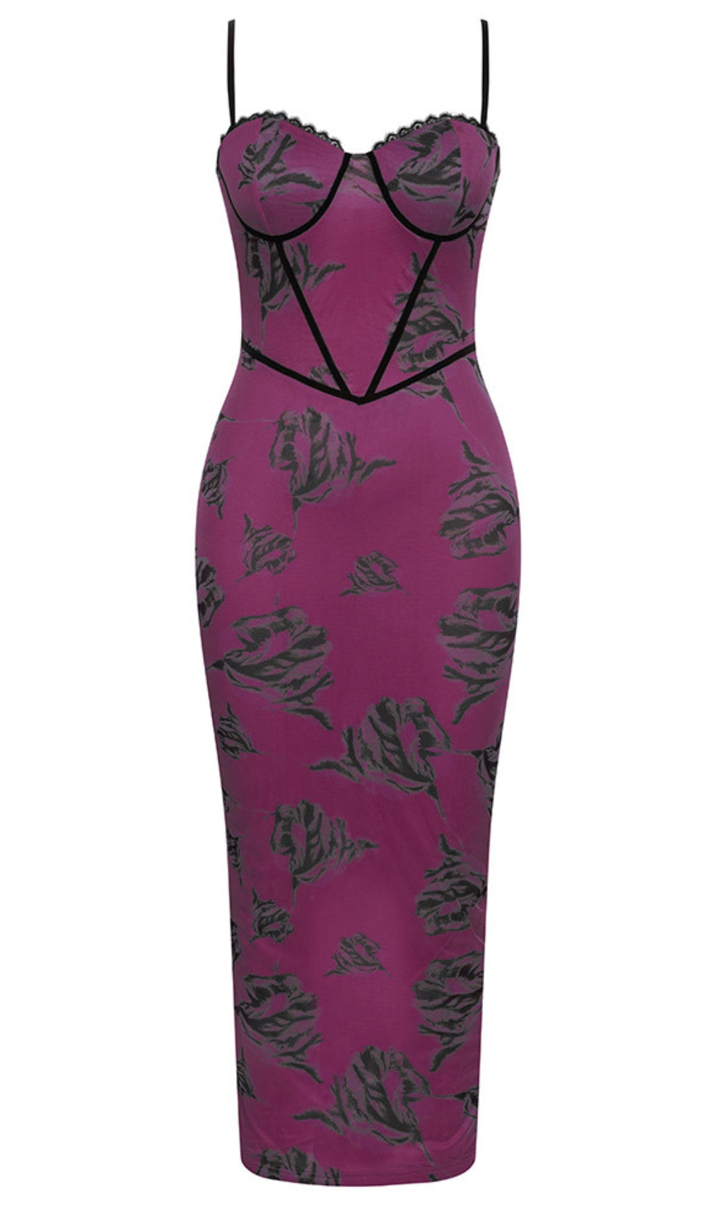 FLORAL PRINT CORSET - STYLE MIDI DRESS IN PURPLE