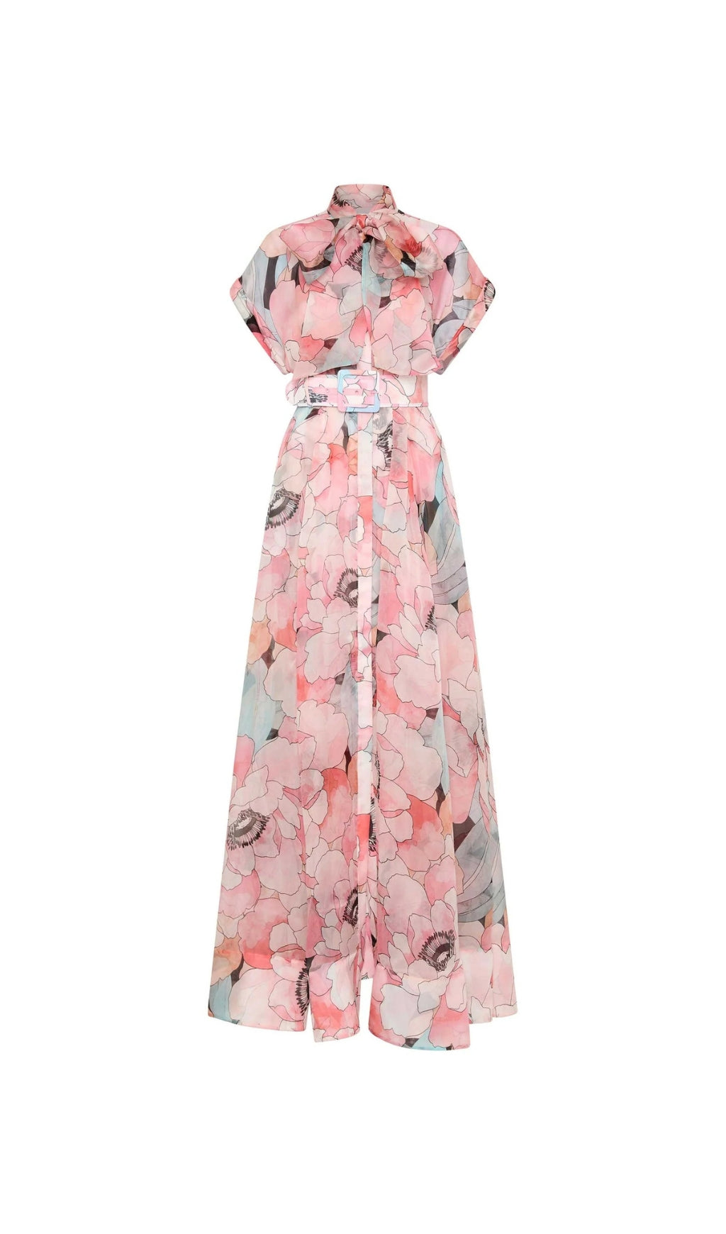 Maxikleid aus Seidenorganza mit Blumenmuster in Pink-Multi