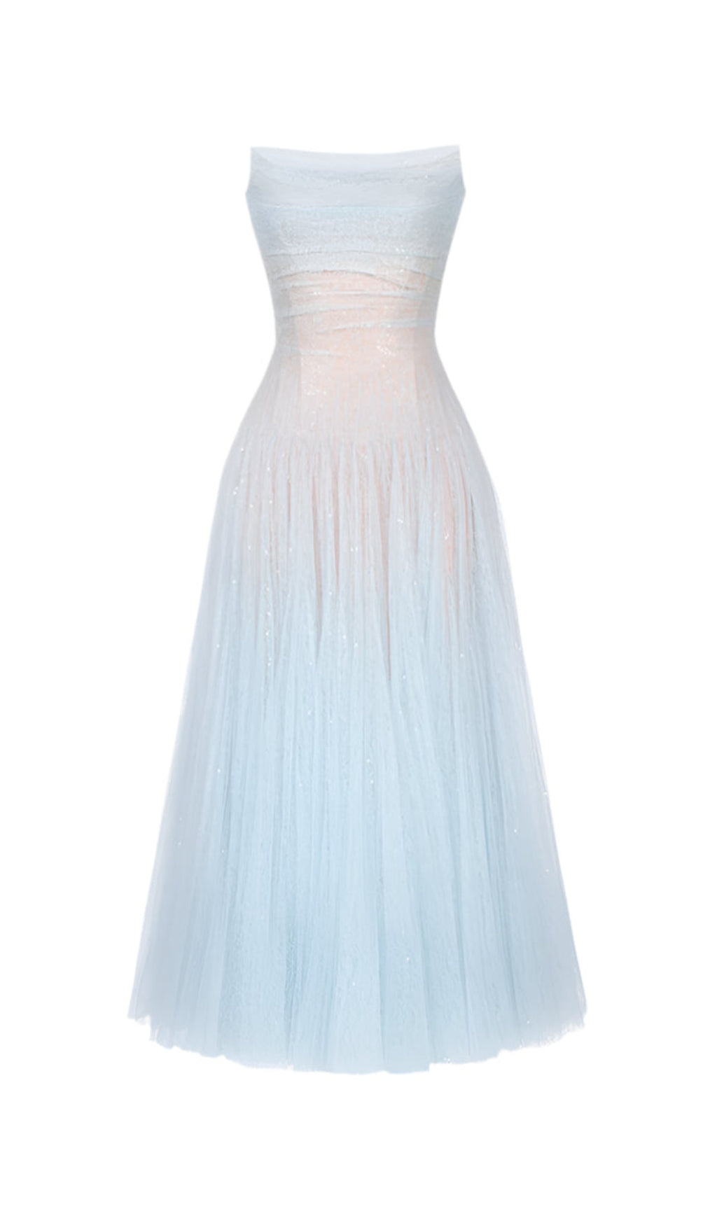 BLUE DRAPED LACE MIDI DRESS