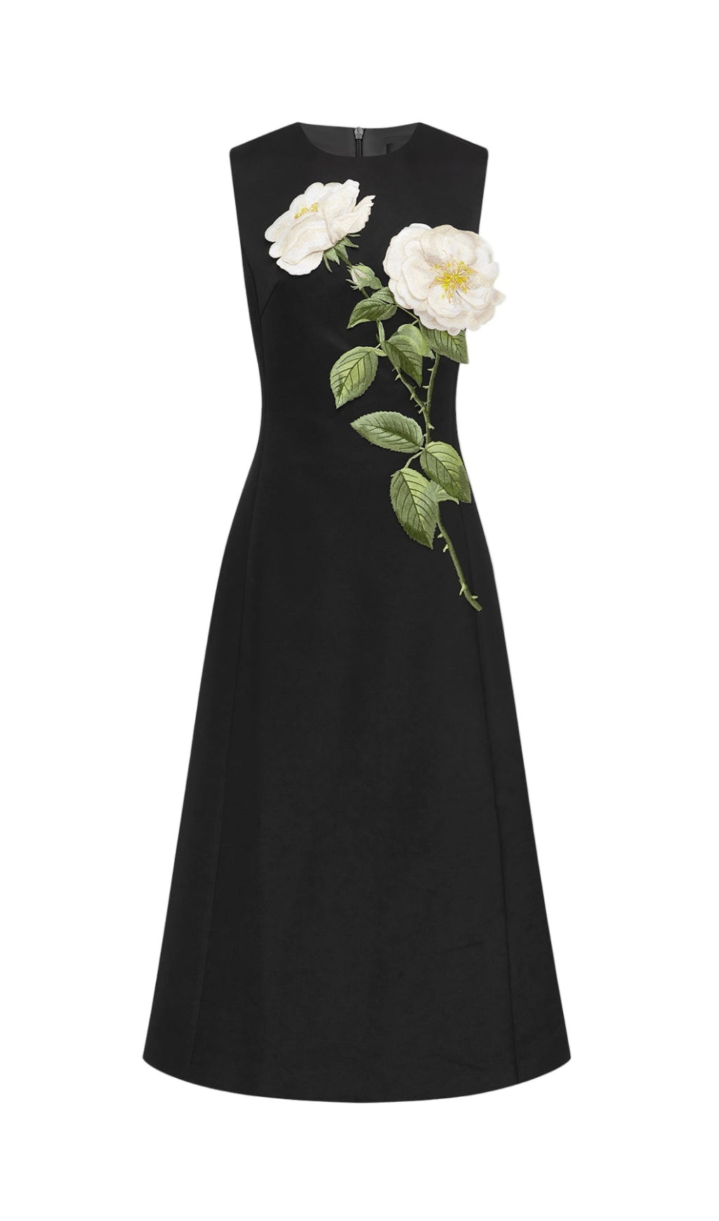 KATE FLORAL PRINT EMBELLISHED SLEEVELESS MIDI DRESS IN BLACK