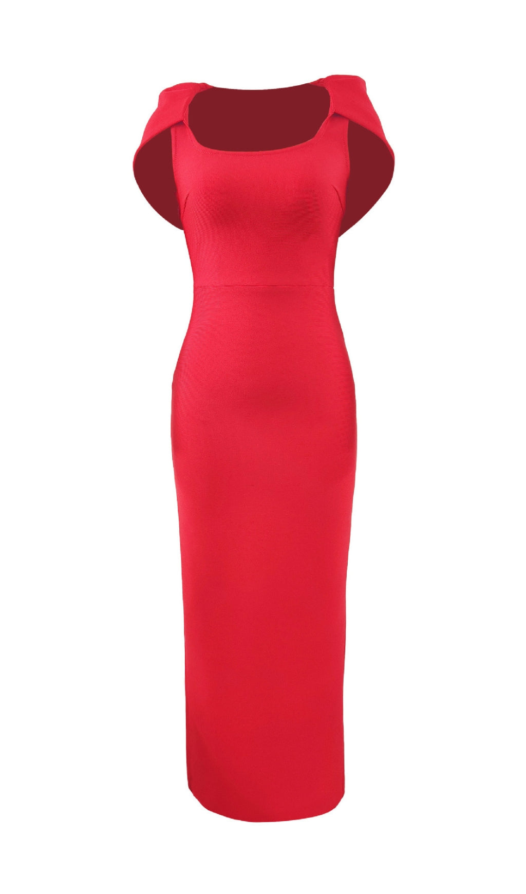 Figurbetontes Midikleid mit quadratischem Ausschnitt und Flügelärmeln in Rot