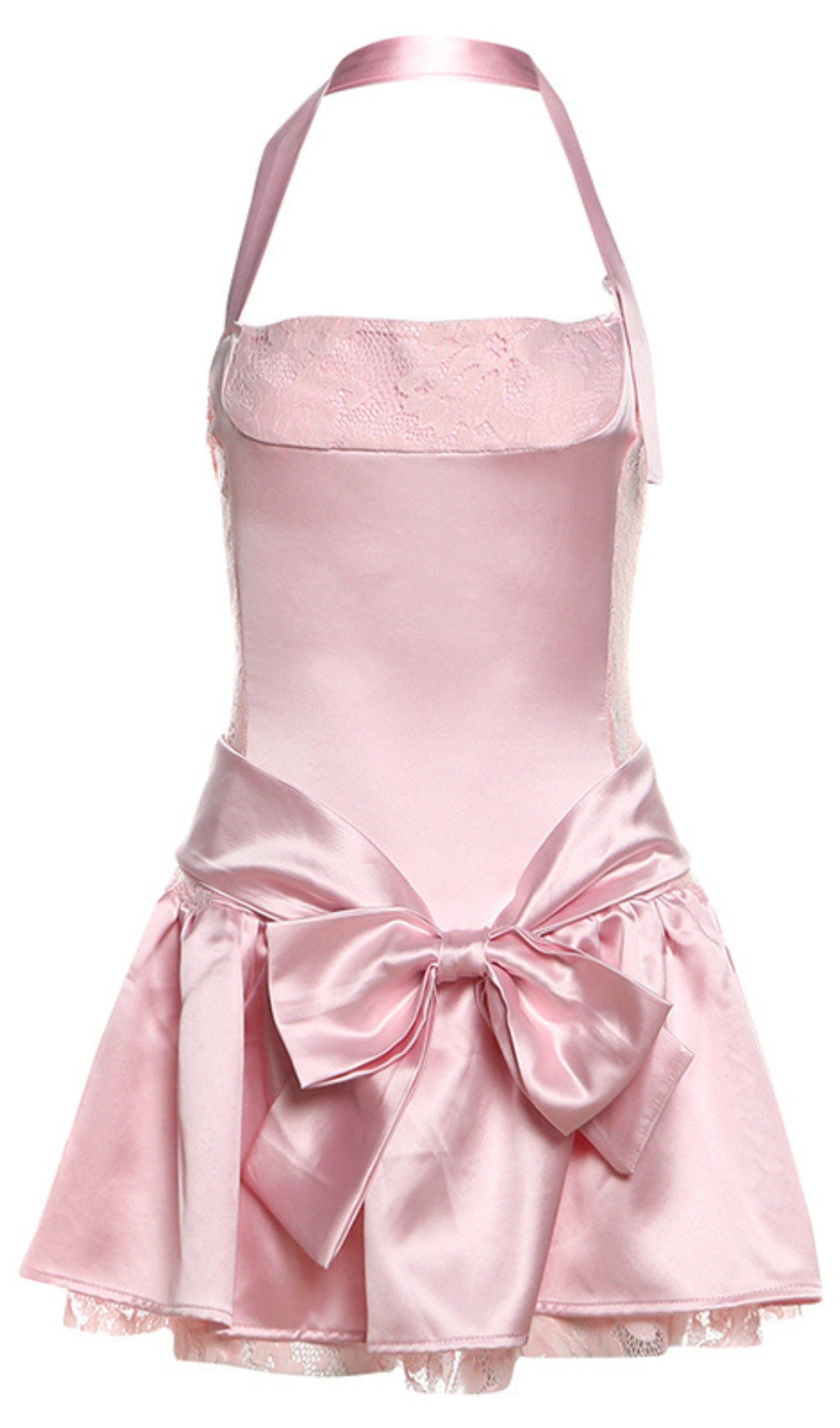 Rosa Satin Neckholder Schleife - Accent Mini Hoco Kleid