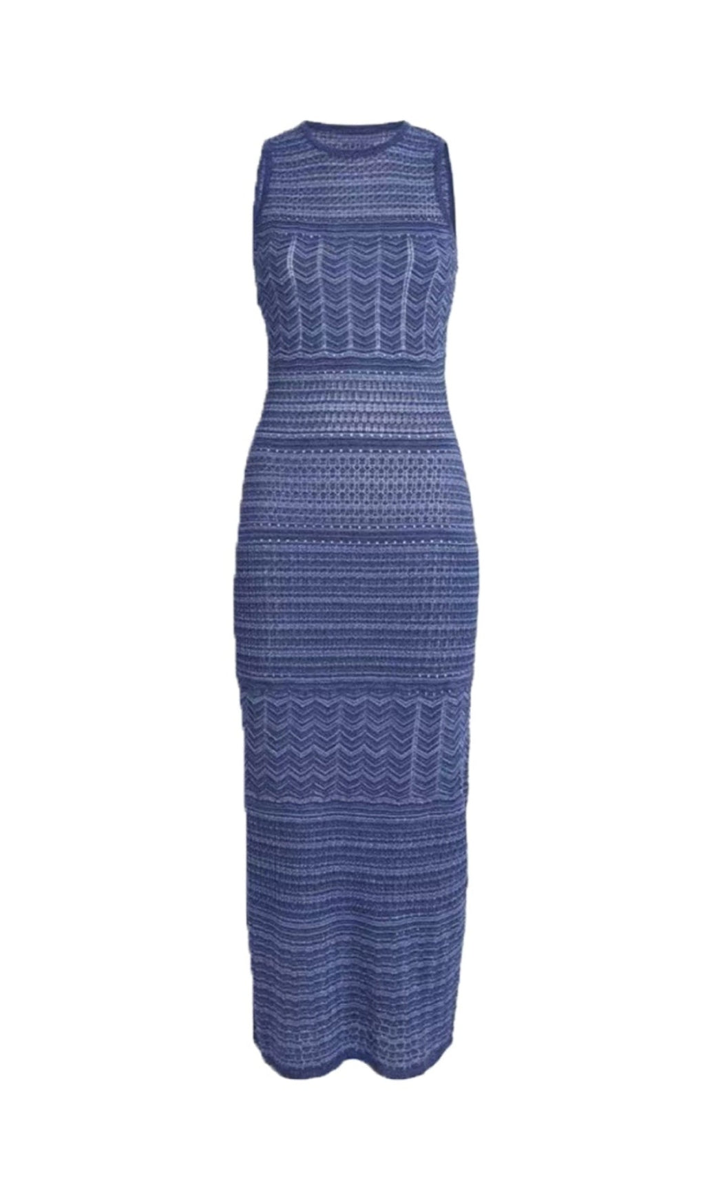HOLLOW STRIPED SLEEVELESS KNIT MIDI DRESS IN ROYAL BLUE