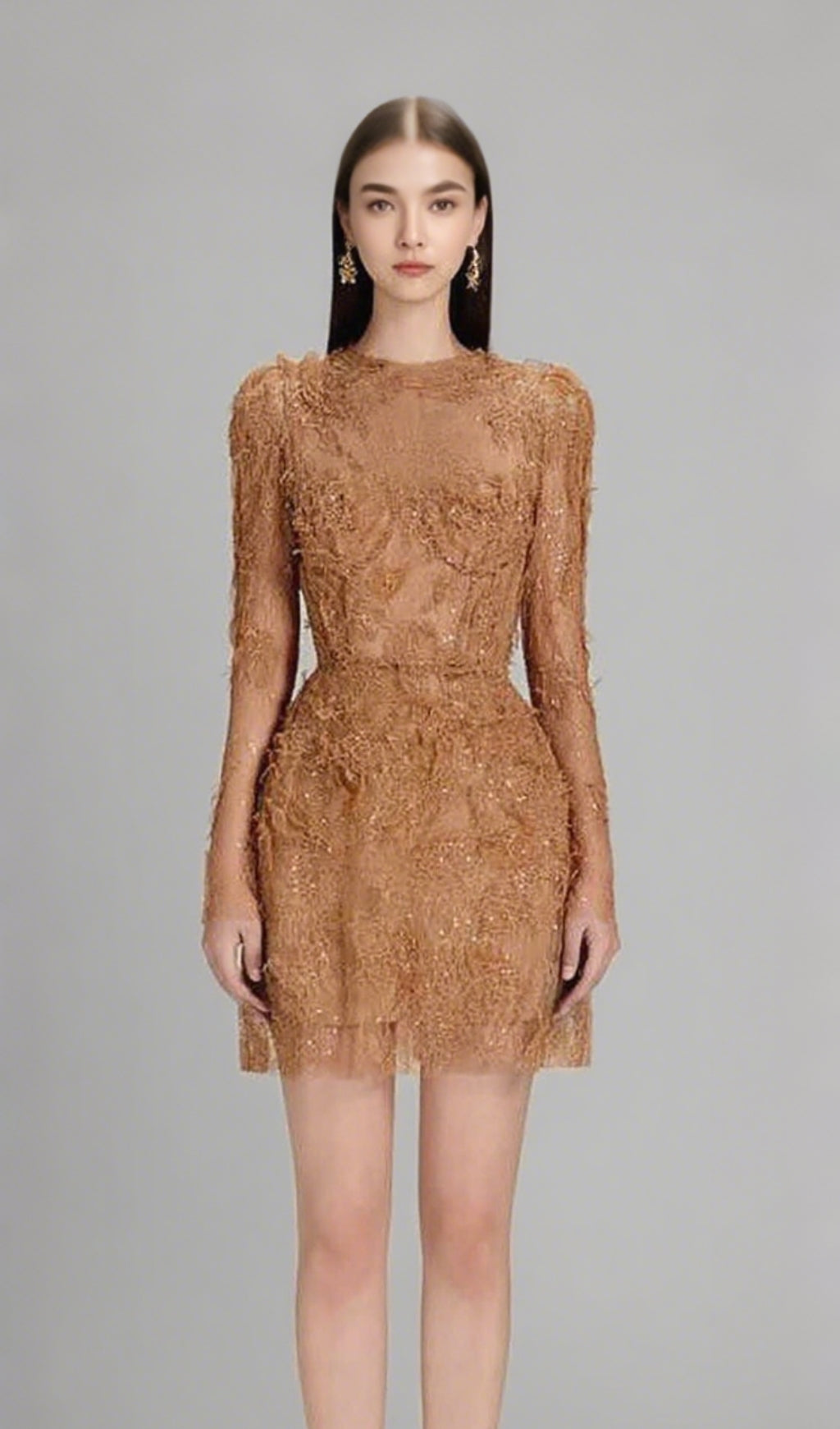 ABITO MIDI CON RICAMI FLOREALI E RAMAGE