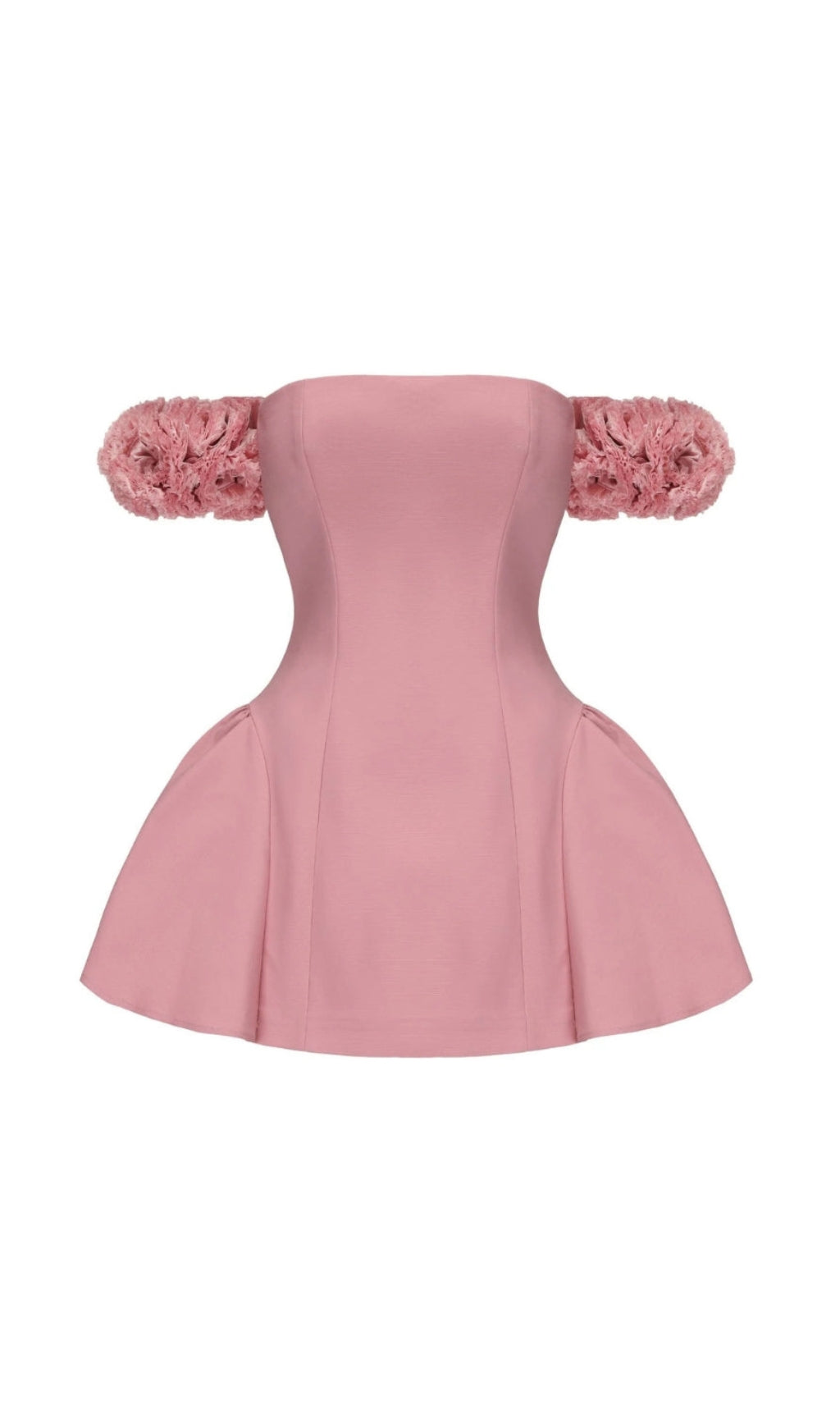 SHERRY FLOWER STRAPLESS PUFFY MINI DRESS IN PINK