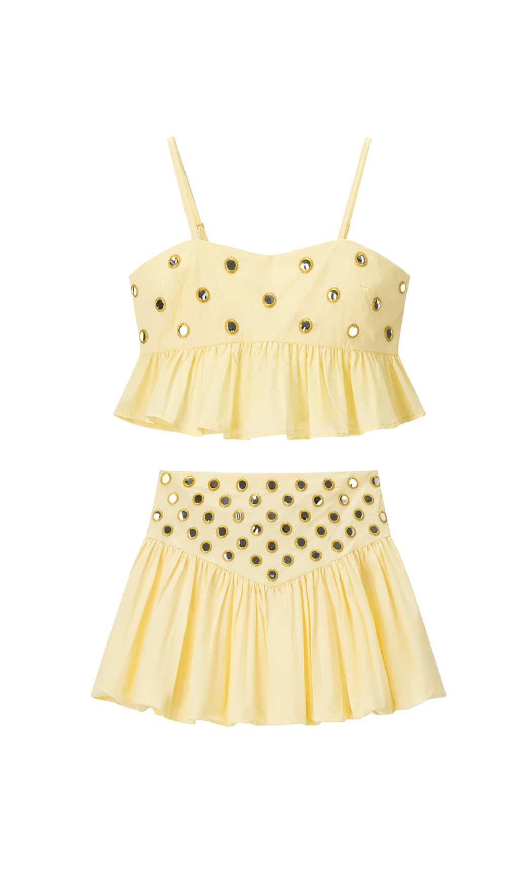 Completo URSULA composto da top corto decorato con specchio e gonna a palloncino