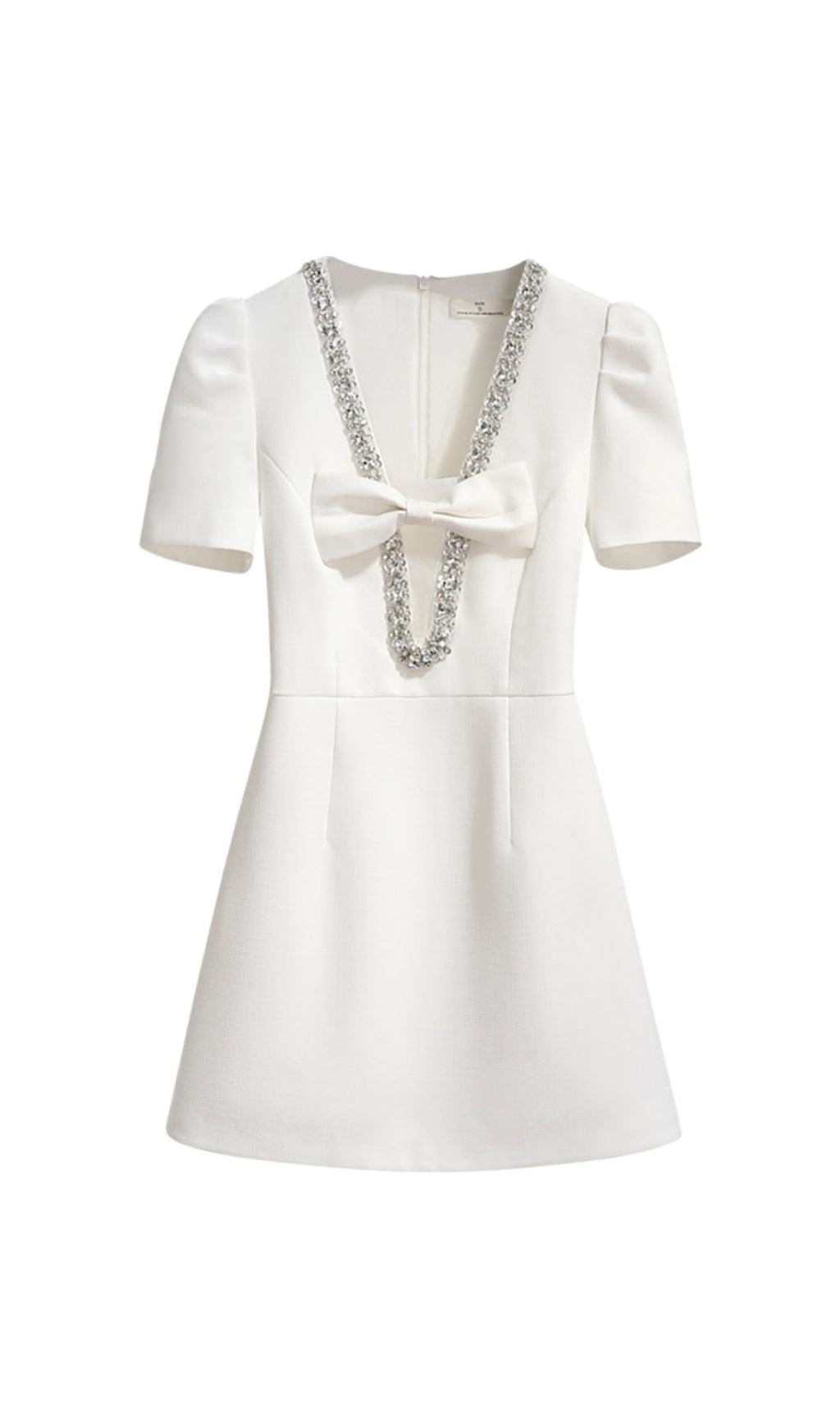 Minikleid mit V-Ausschnitt und Diamantkettenschleife in Elfenbein