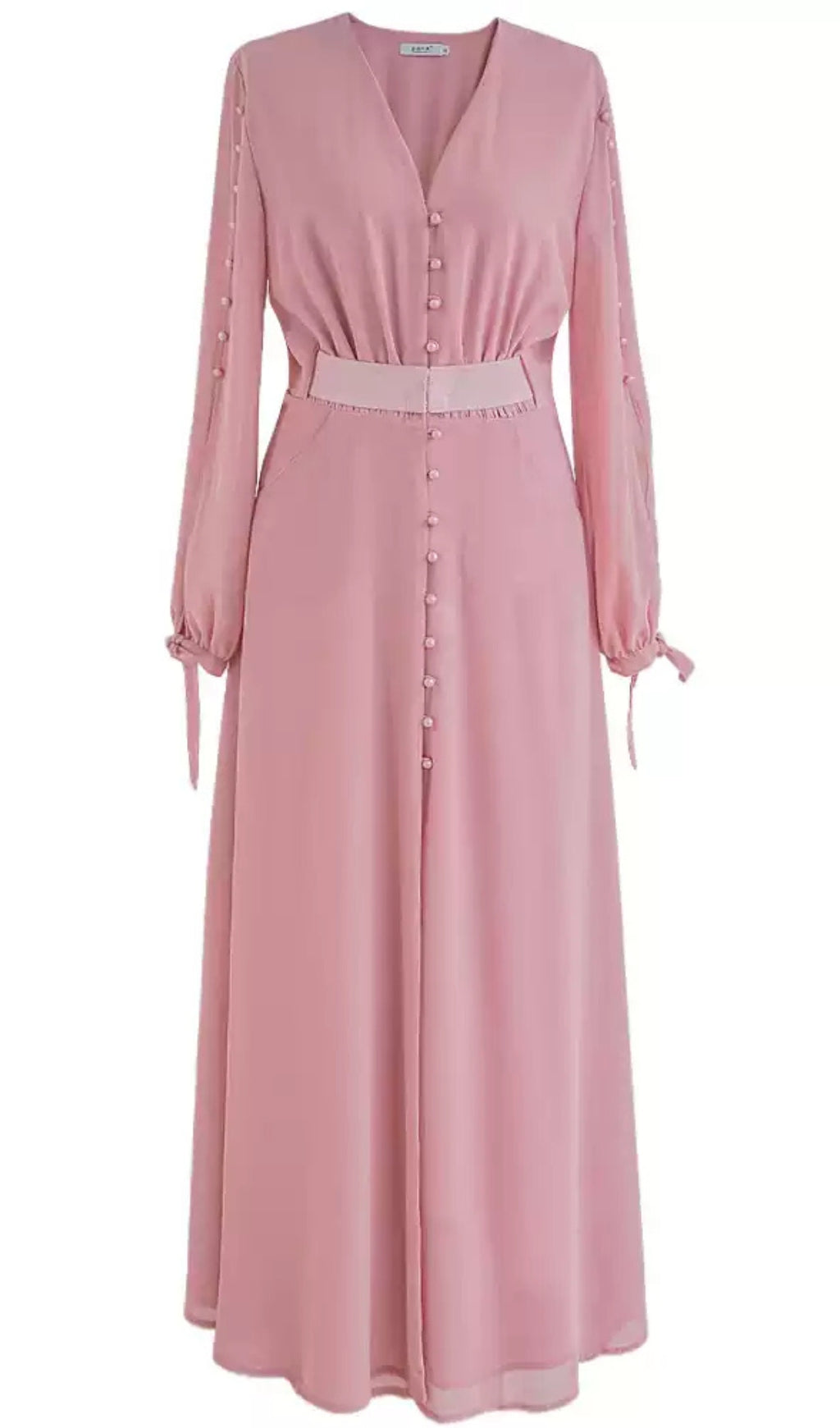 ELEGANT PINK MAXI DRESS WITH BUTTON FRONT AND BELTED WAIST