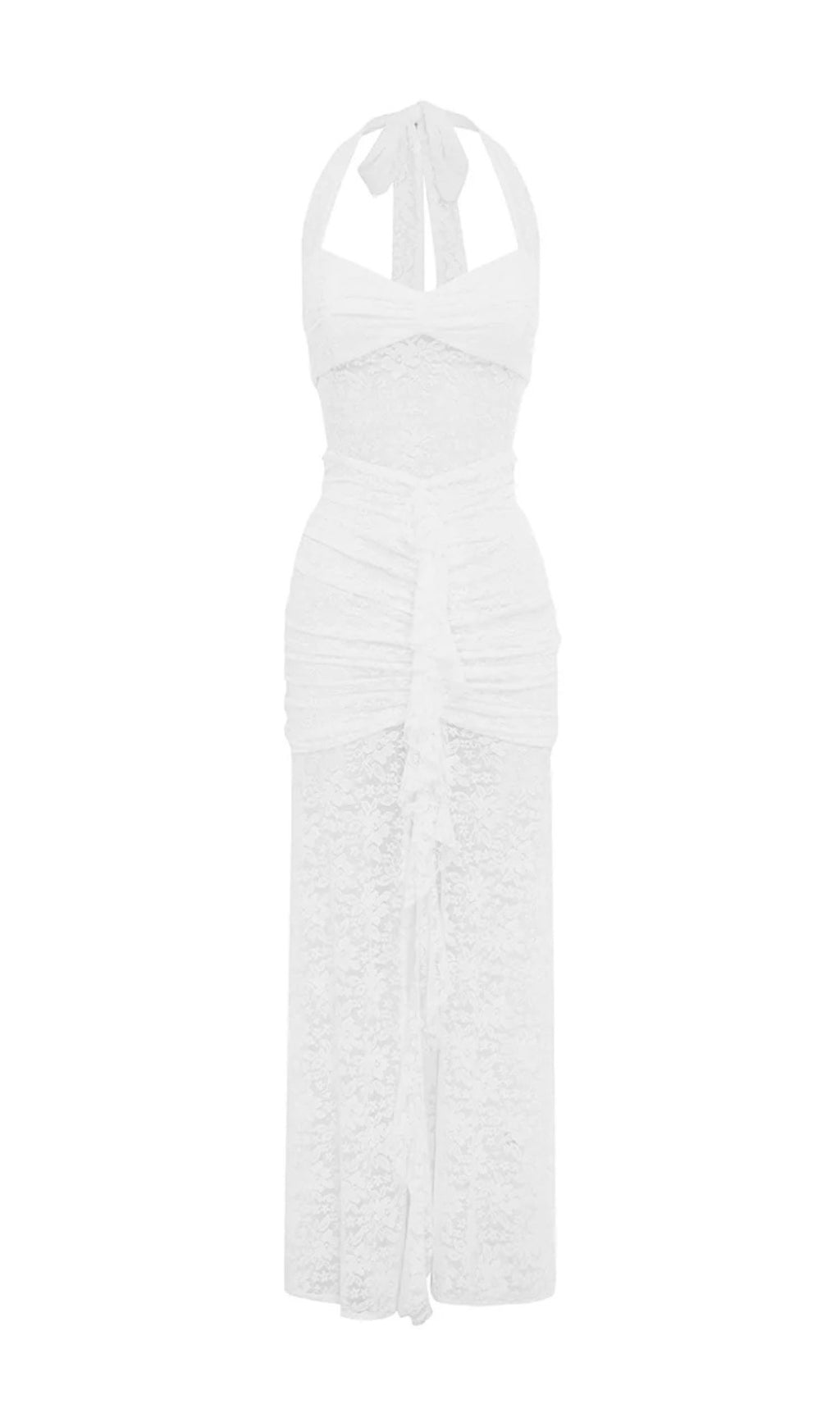 ABITO LUNGO IN PIZZO BIANCO CON SCOLLO ALL'AMERICANA