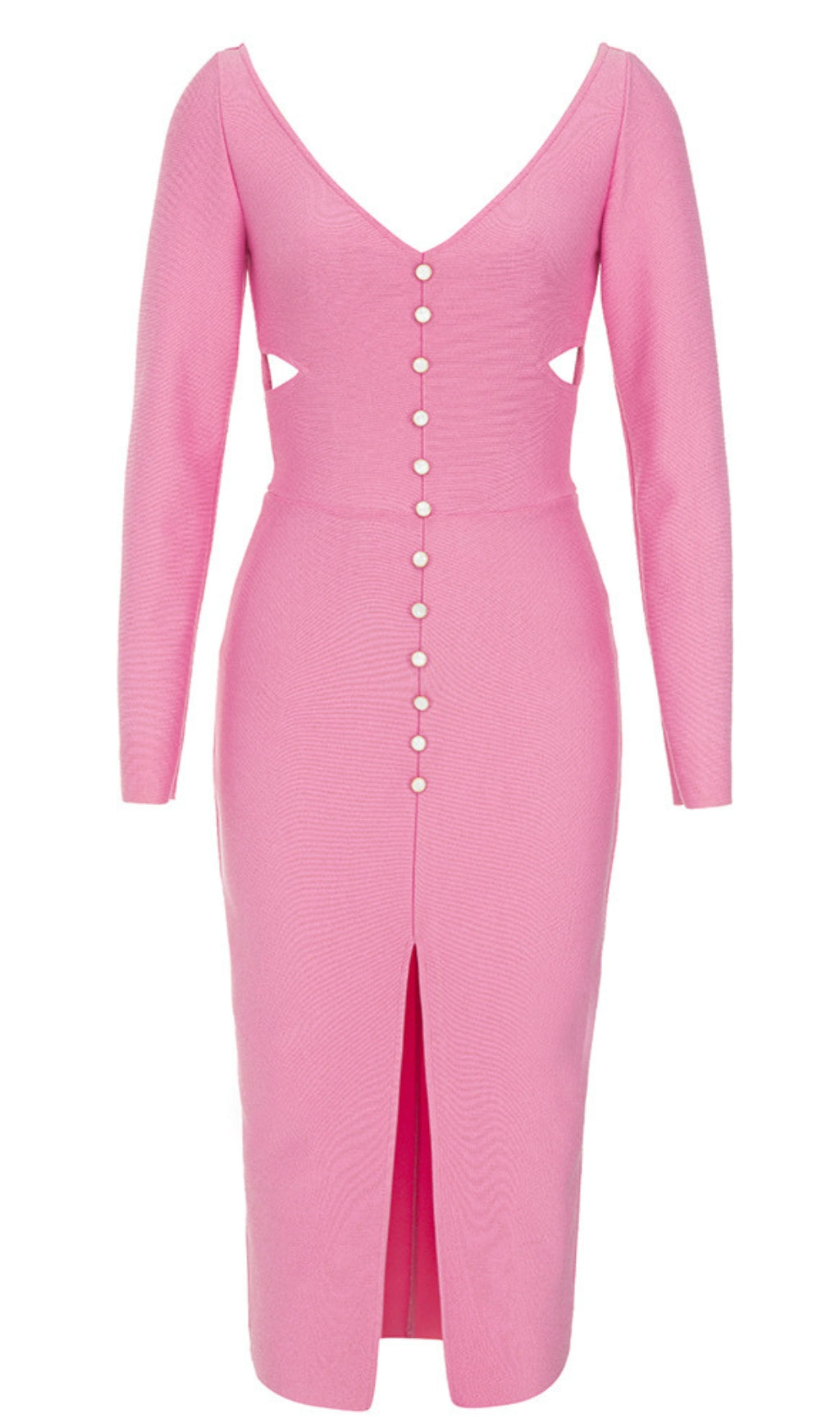 CUTOUT BUTTON - FRONT SLIT MIDI DRESS IN PINK