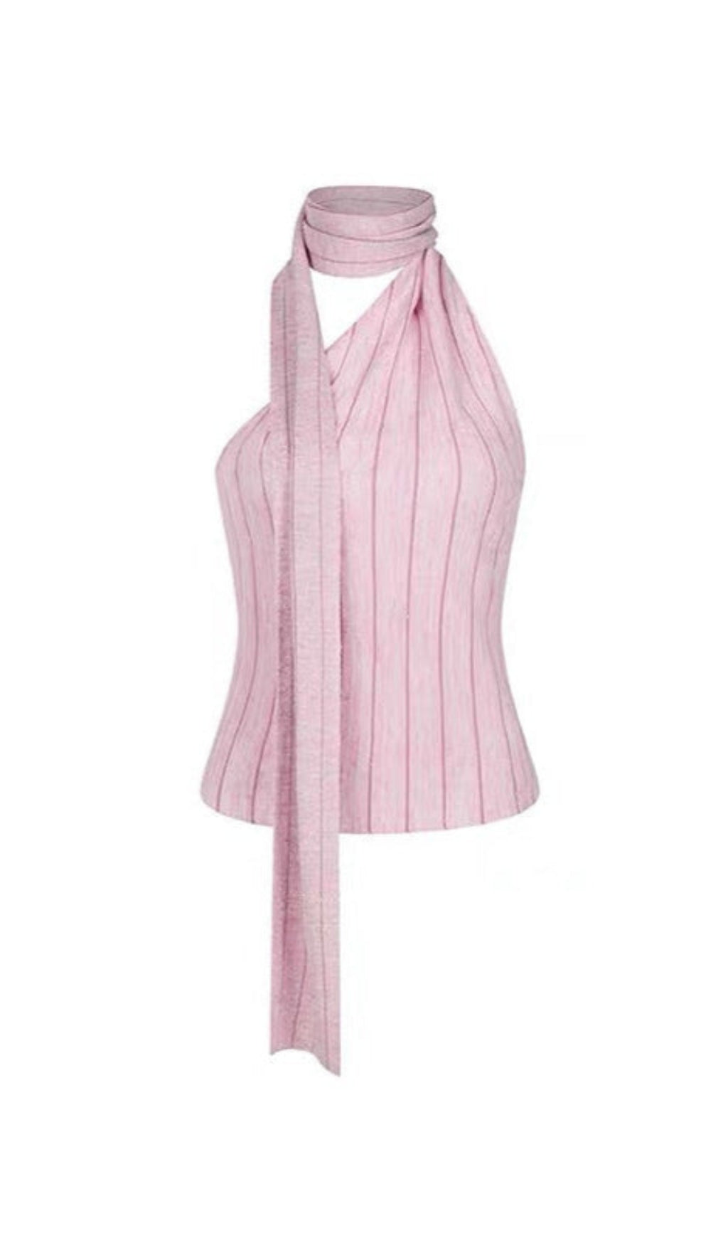 GILET SENZA MANICHE CON SCOLLO ALTO A RIGHE ROSA