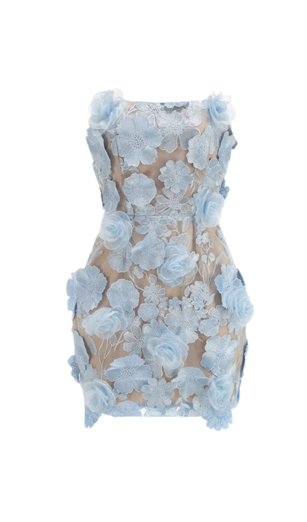 JESSICA FLORAL EMBROIDERY MINI DRESS IN BLUE