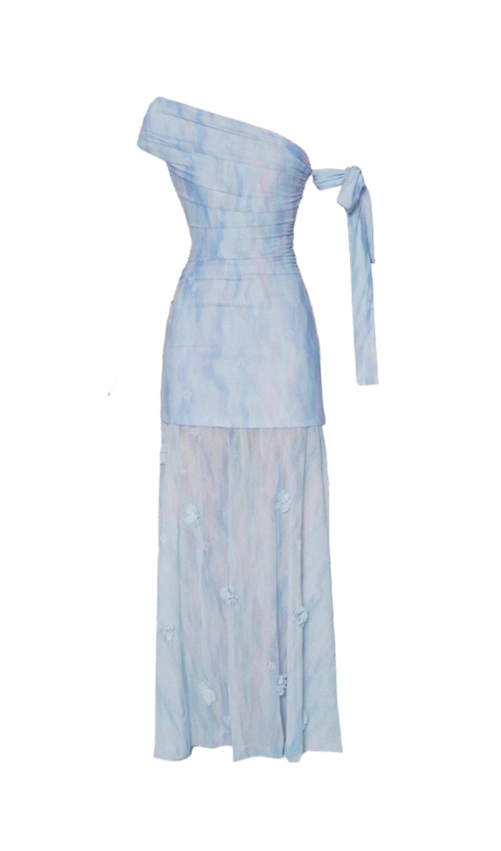 ROSALIND ONE-SHOULDER PLEATED SLIM MAXI DRESS IN BLUE