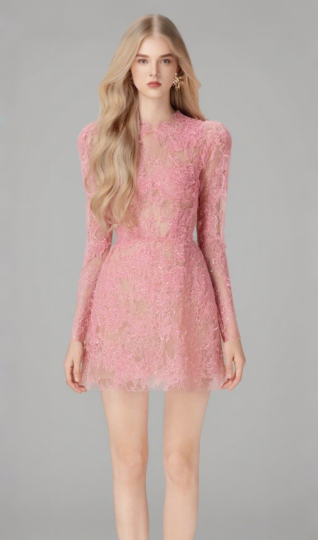 ABITO MIDI CON RICAMI FLOREALI E RAMAGE